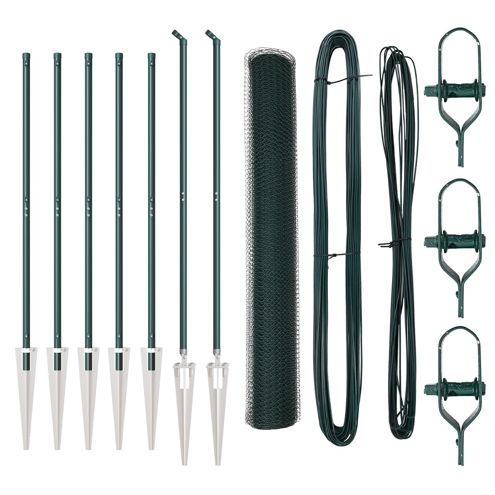Gard hexagonal verde 1.4x10 m din oțel, Stâlpi de gard cu ancore 7 buc Ø32 mm 160 cm din oțel galvanizat GartenMobel Dekor