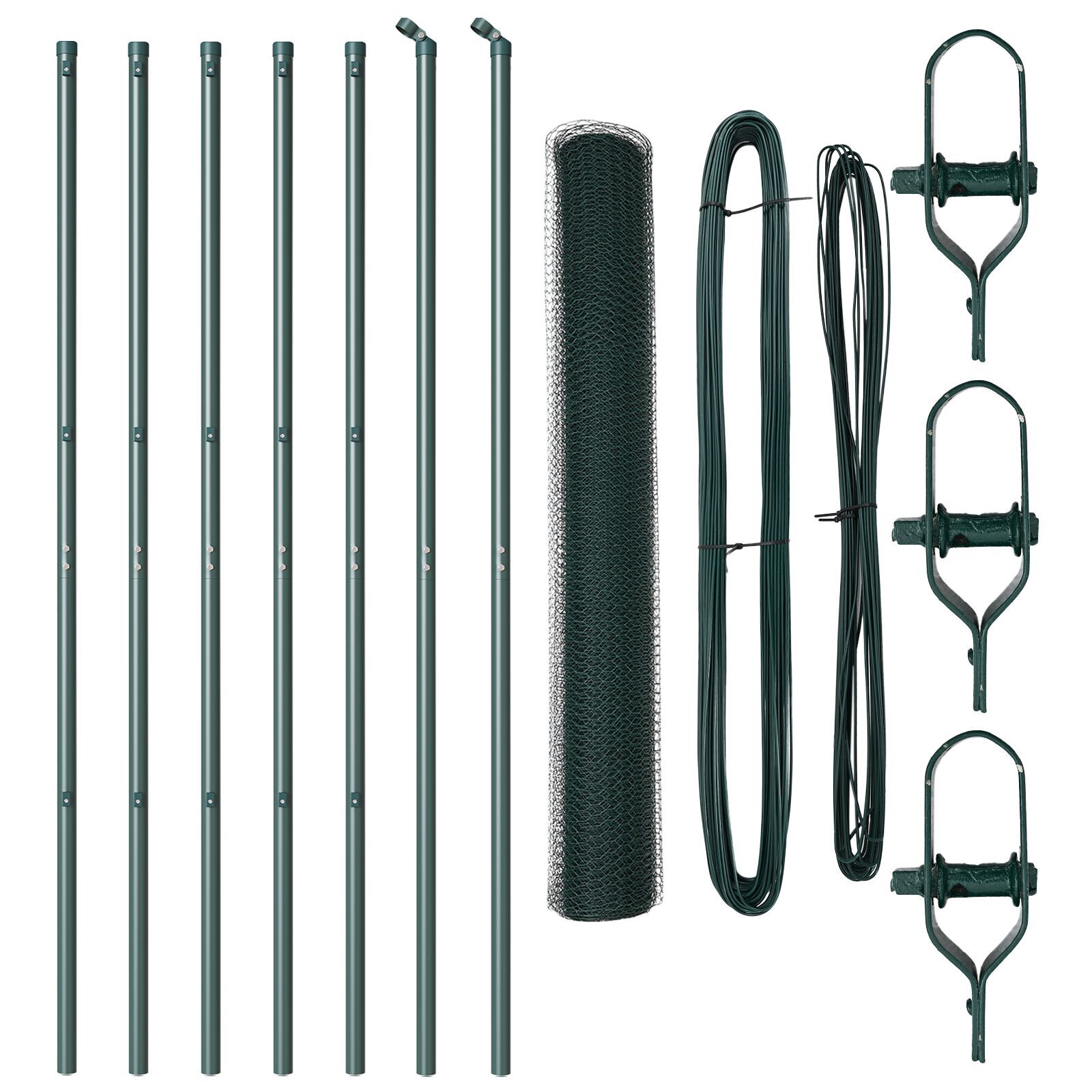 Împrejmuire Hexagonală Verde 1,4x10 m Oțel, Stâlpi pentru Împrejmuire 7 buc Verde Ø32 mm 190 cm Oțel Zincat GartenMobel Dekor