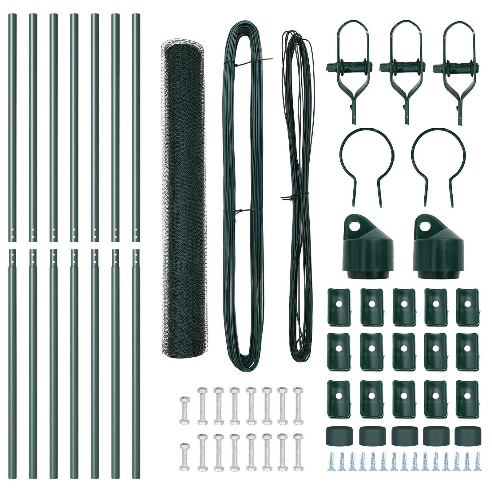 Împrejmuire Hexagonală Verde 1,4x10 m Oțel, Stâlpi pentru Împrejmuire 7 buc Verde Ø32 mm 190 cm Oțel Zincat GartenMobel Dekor