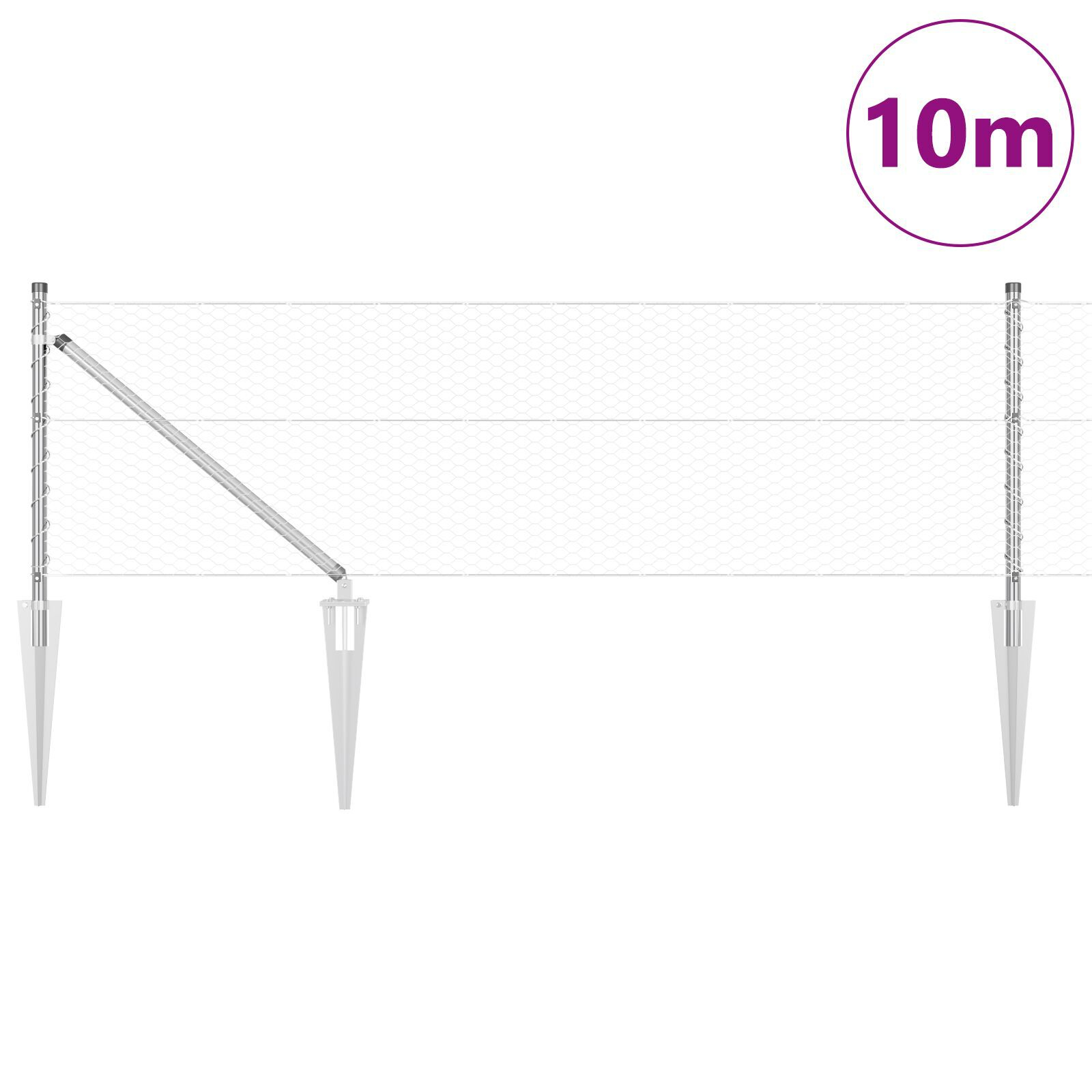 Fereastră hexagonală 0.6x10 m din oțel galvanizat,  Stâlpi de fereastră cu țeapă 7 buc Ø32 mm 80 cm Oțel galvanizat GartenMobel Dekor