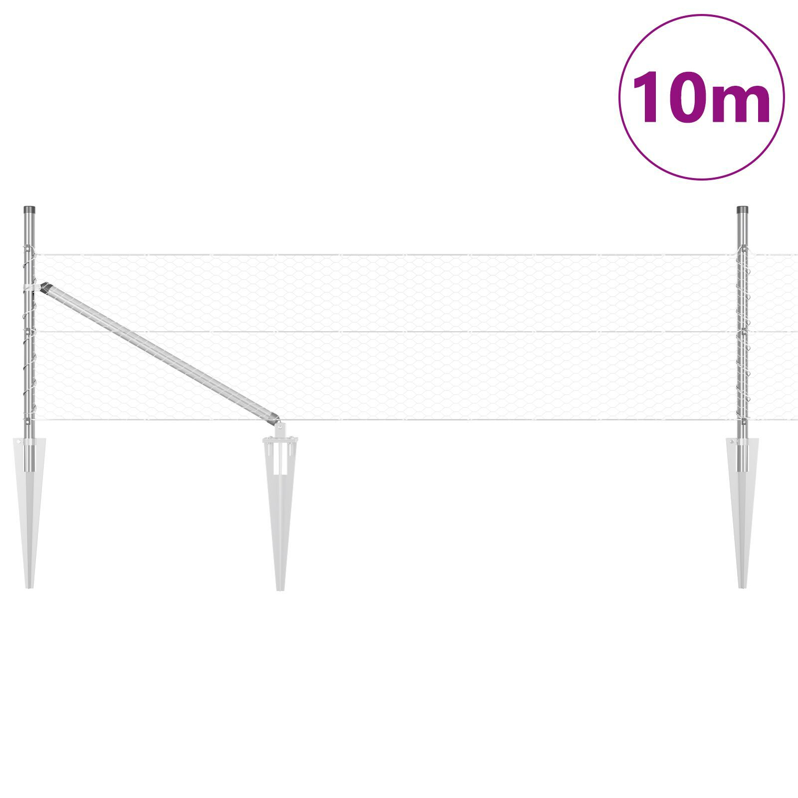 Gard Hexagonal 0.4x10 m Oțel Galvanizat,  Stâlpi de Gard cu Spike 7 piese Ø32 mm 60 cm Oțel Galvanizat GartenMobel Dekor