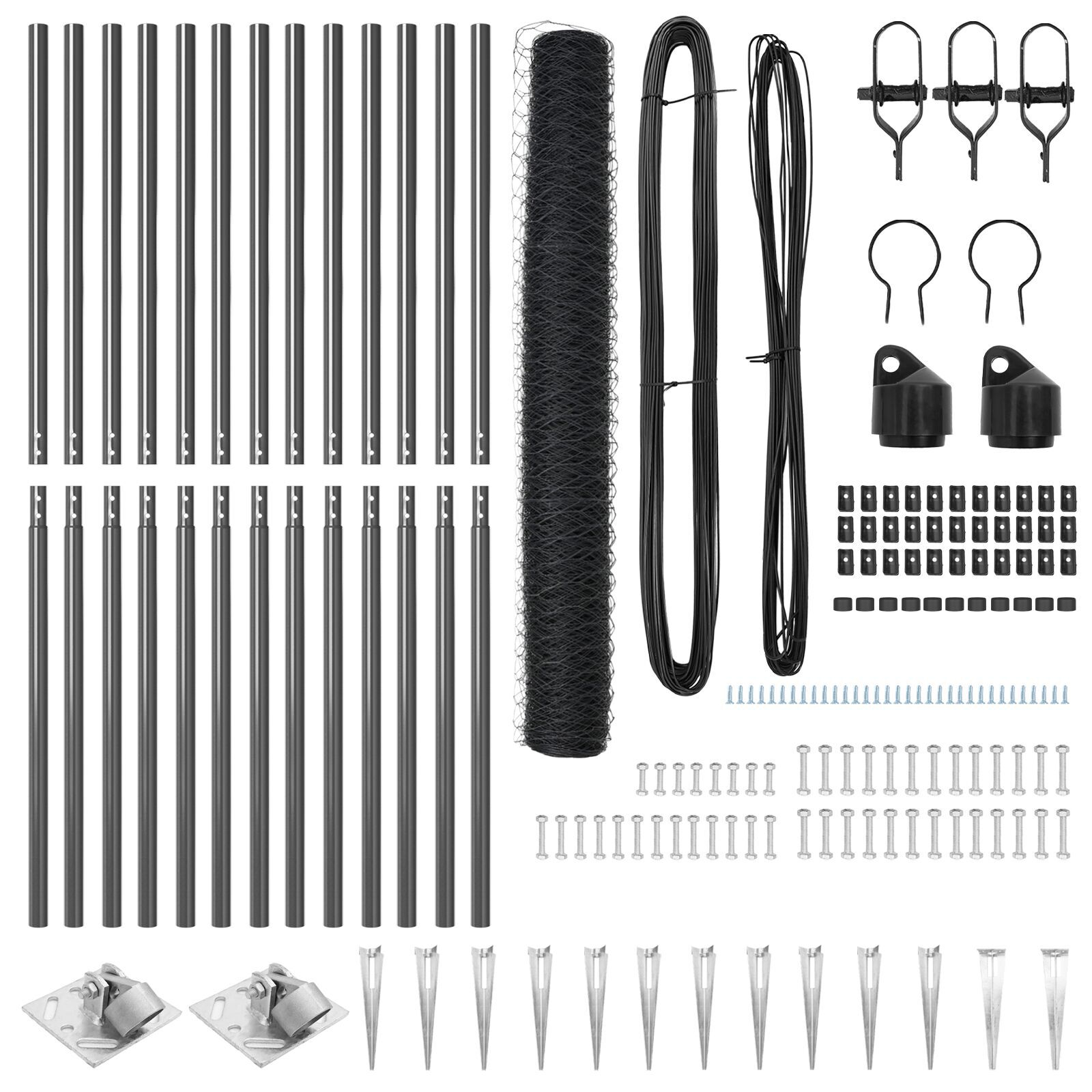 Gard Hexagonal Gri 1.4x25 m Oțel,  Stâlpi de Gard cu Spike 13 buc Ø32 mm 160 cm Oțel Zincat GartenMobel Dekor