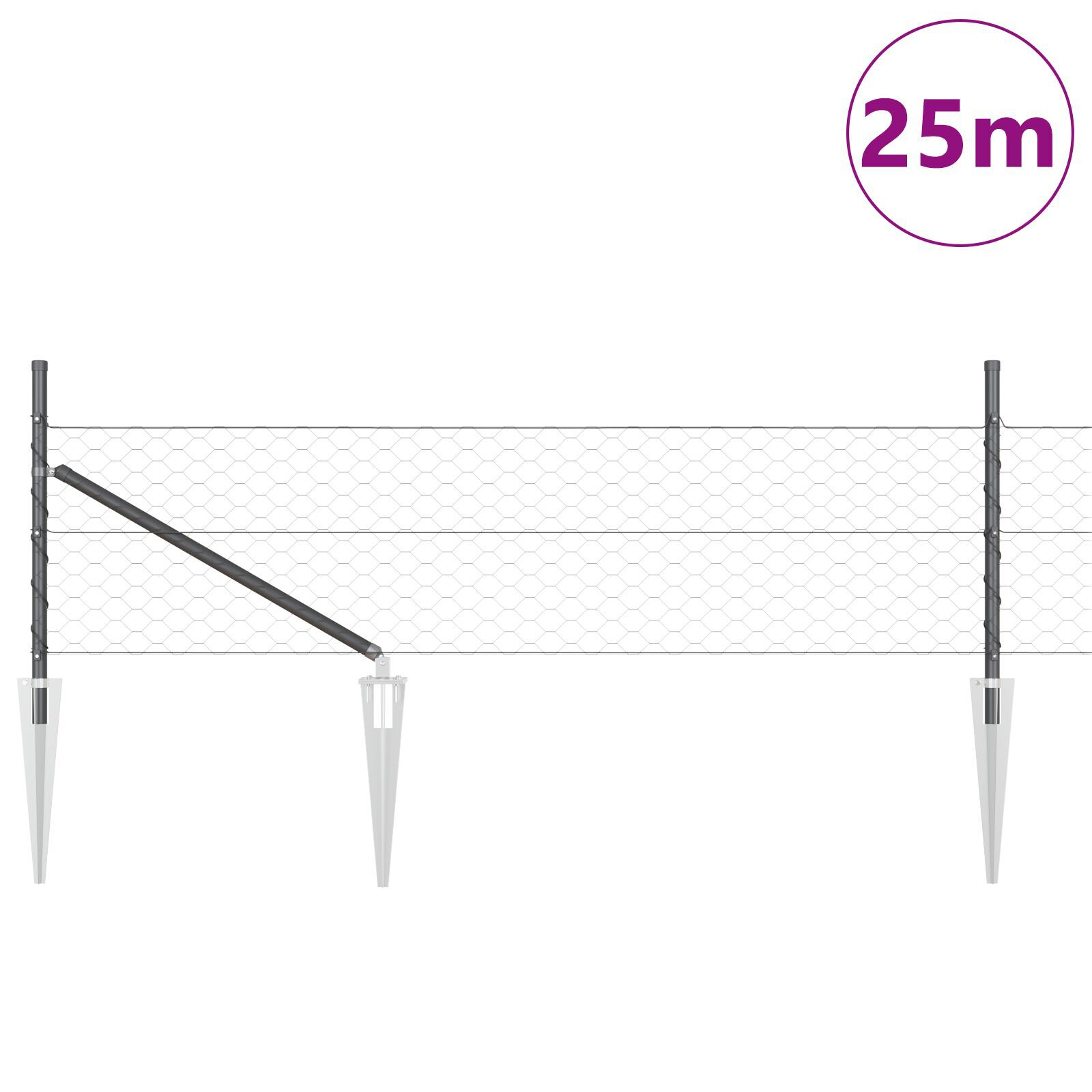 Set de Gard Set de 2 Gri Oțel Vopsit Electrostatic 25 x 0.5 m GartenMobel Dekor