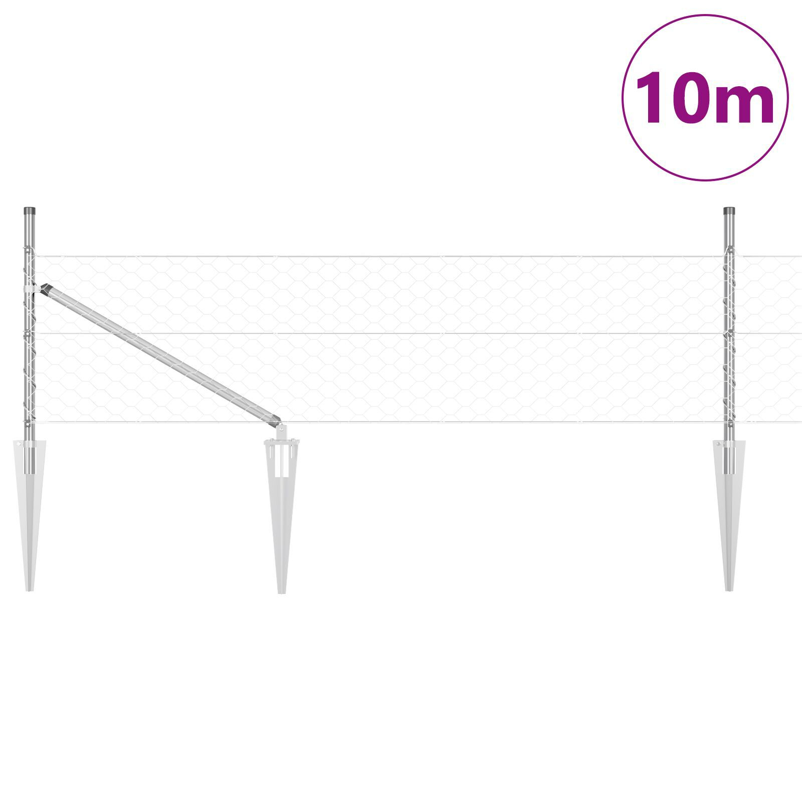 Gard Hexagonal 0.4x10 m Oțel Galvanizat, Stâlpi de Gard cu Spike 7 buc Ø32 mm 60 cm Oțel Galvanizat GartenMobel Dekor