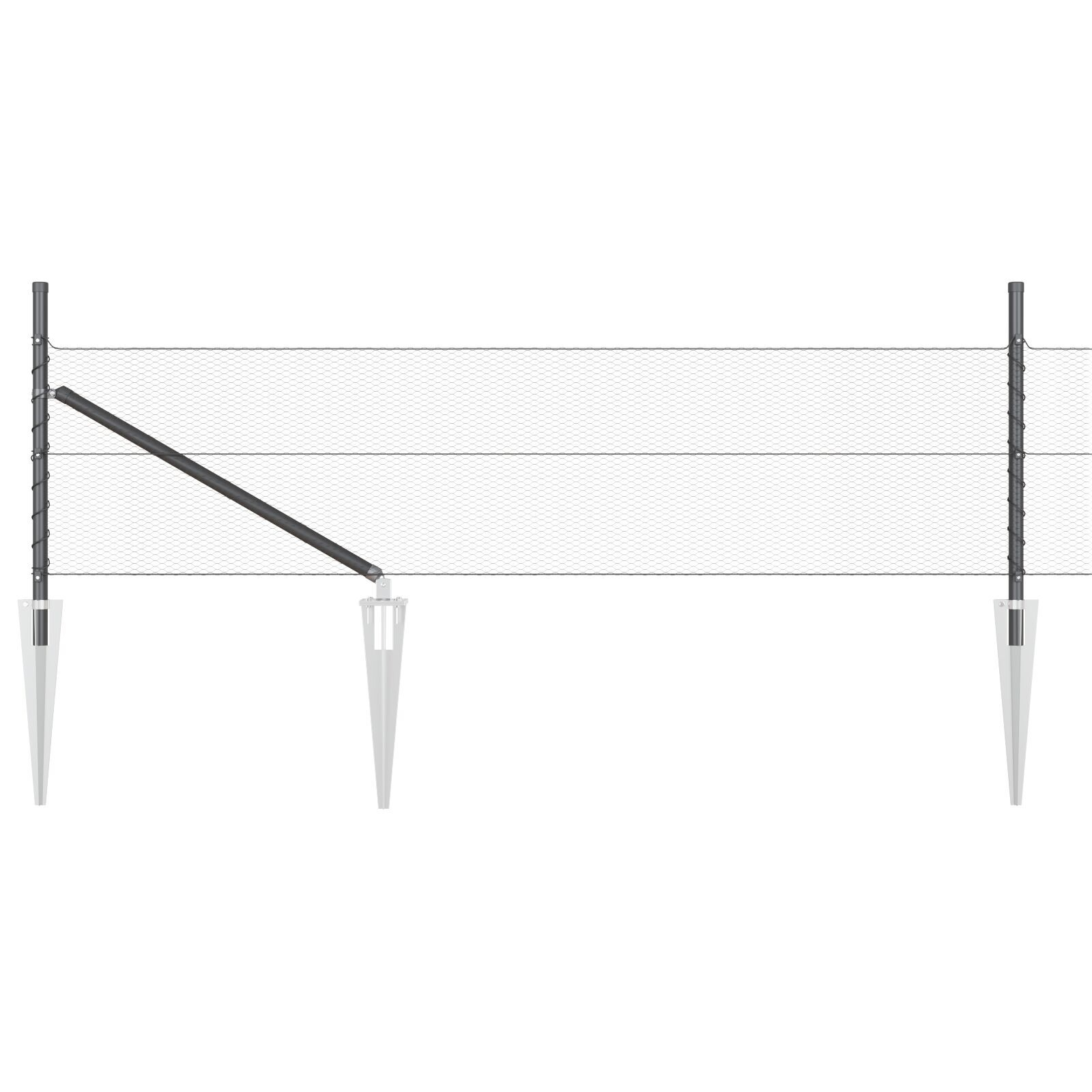 Gard Hexagonal  Gri 0.4x50 m Oțel, Stâlpi de Gard  cu Vârf 13 buc Ø32 mm 60 cm Oțel Galvanizat GartenMobel Dekor