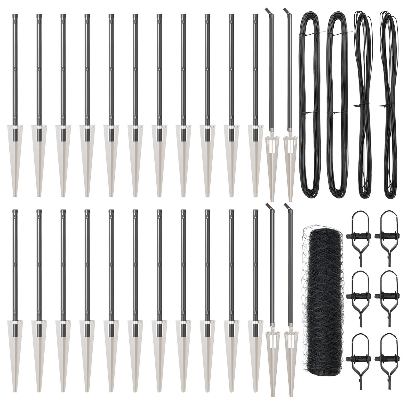 Gard Hexagonal  Gri 0.4x50 m Oțel, Stâlpi de gard  cu vârf 13 buc Ø32 mm 60 cm Oțel galvanizat GartenMobel Dekor