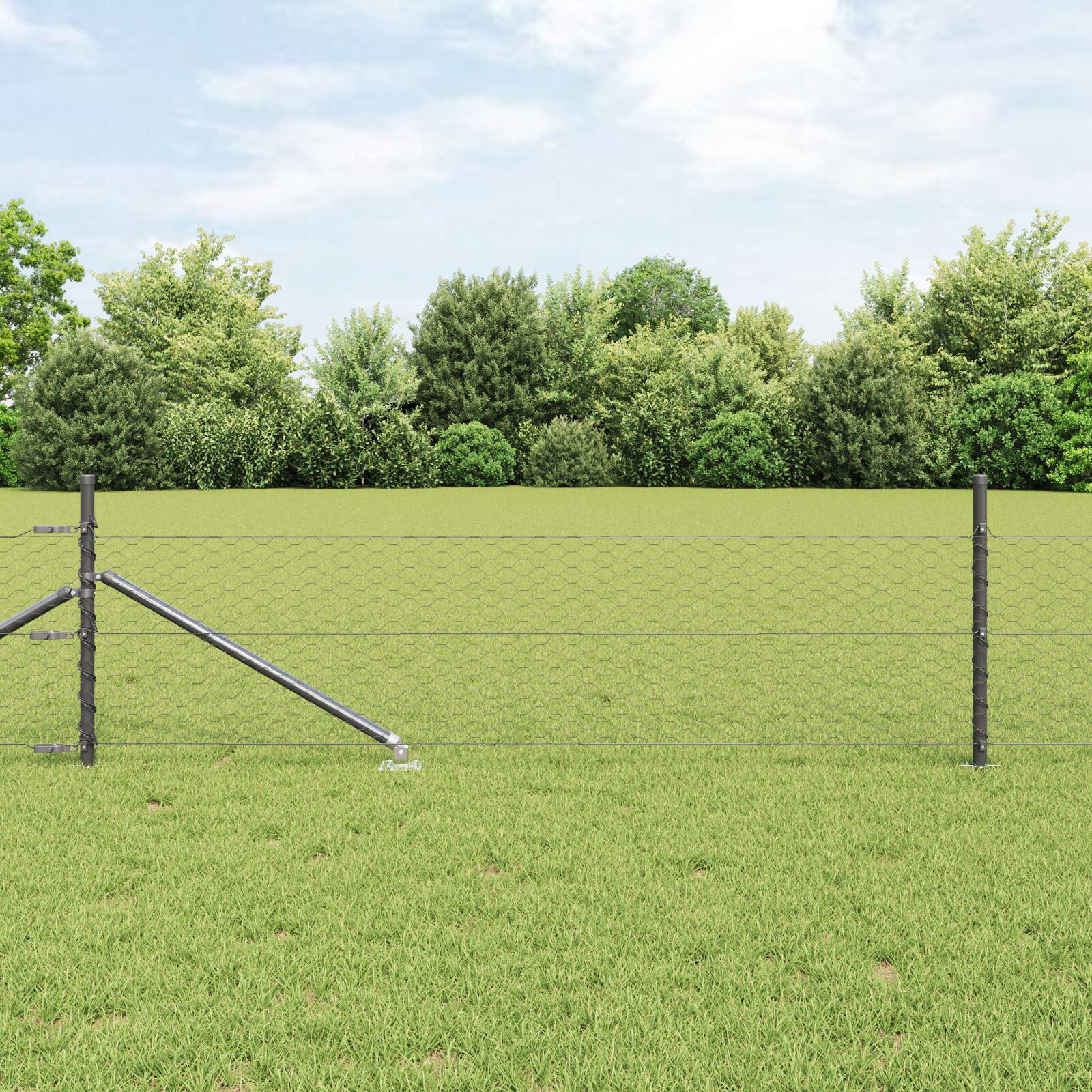 Gard Hexagonal  Gri 0,5x100 m Oțel, Stâlpi de gard  cu vârf 13 buc Ø32 mm 80 cm Oțel galvanizat GartenMobel Dekor