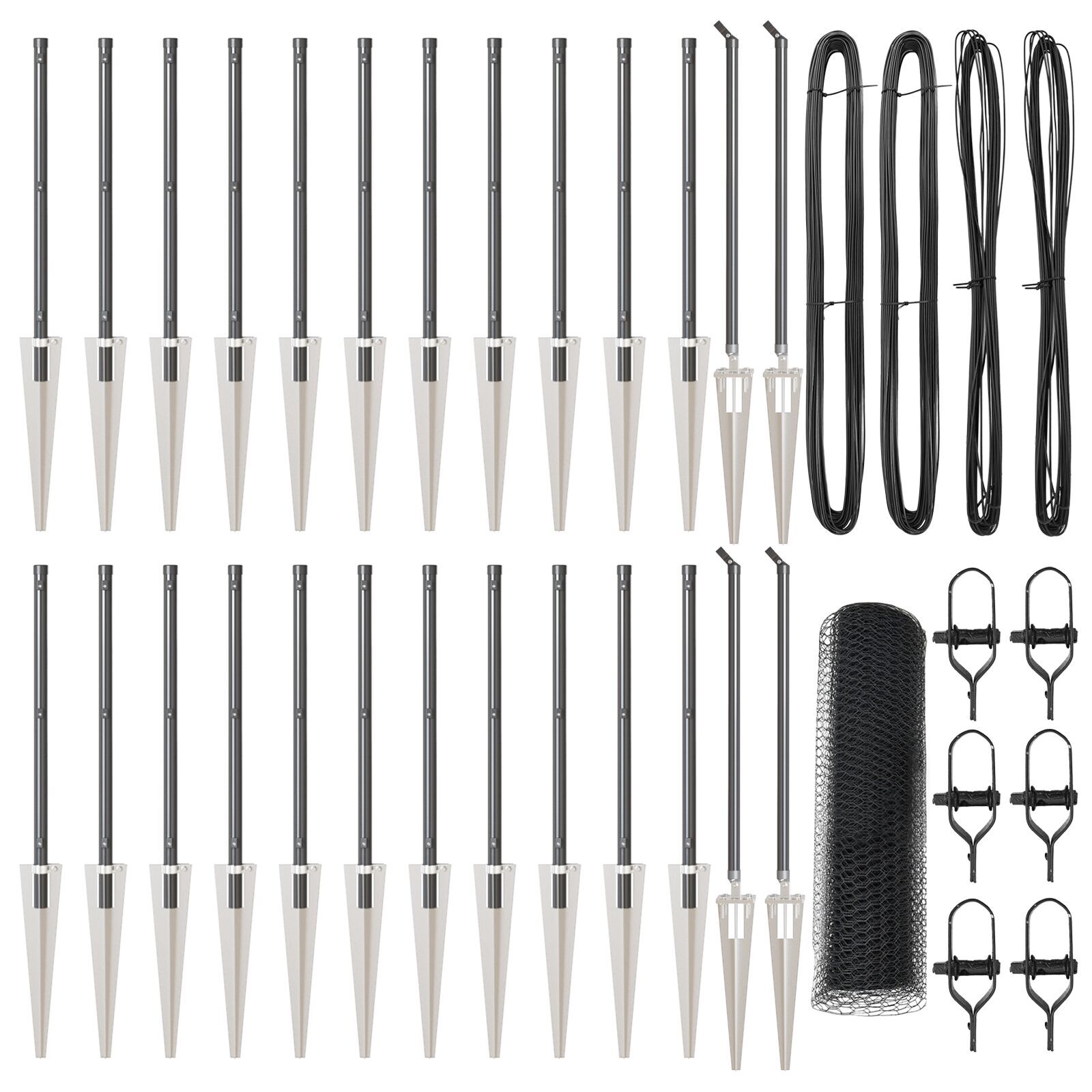 Gard Hexagonal  Gri 0.6x50 m din Oțel, Stâlpi pentru Gard  cu Spike 13 buc Ø32 mm 80 cm Oțel Zincat GartenMobel Dekor