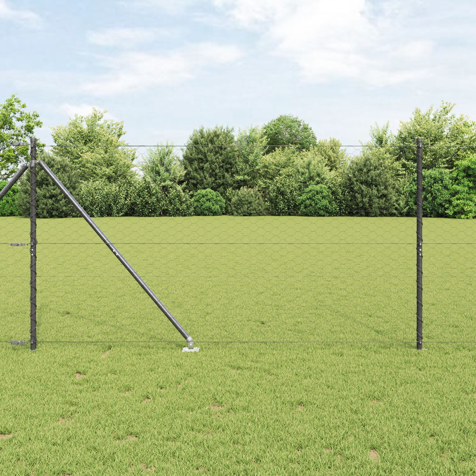 Gard Hexagonal  Gri 1.2x50 m Oțel, Stâlpi de Gard  cu Spike 13 buc Ø32 mm 140 cm Oțel Zincat GartenMobel Dekor