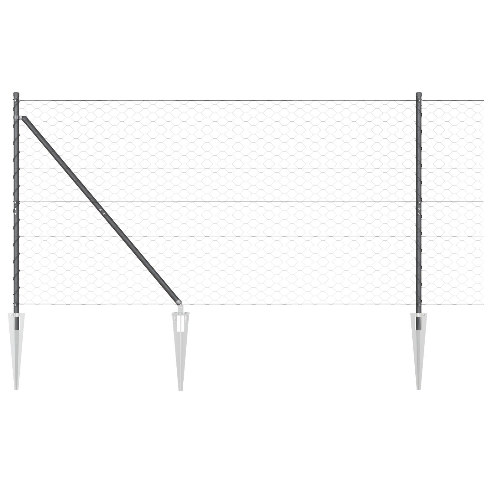 Gard Hexagonal  Gri 1.2x50 m Oțel, Stâlpi de Gard  cu Spike 13 buc Ø32 mm 140 cm Oțel Zincat GartenMobel Dekor