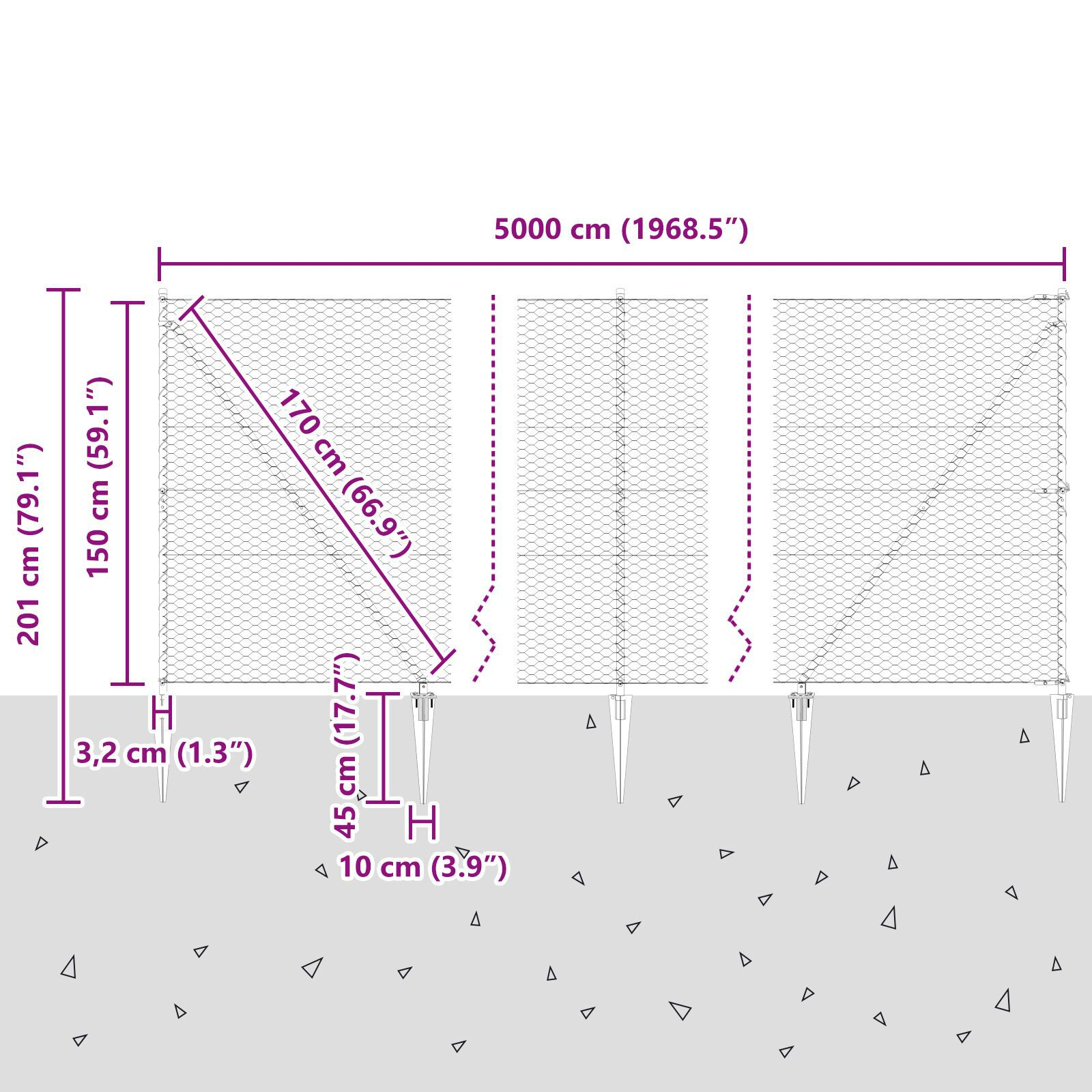 Gard Hexagonal  Gri 1,5x50 m Oțel, Stâlpi de Gard  cu 13 bucăți Ø32 mm 170 cm Oțel Galvanizat GartenMobel Dekor