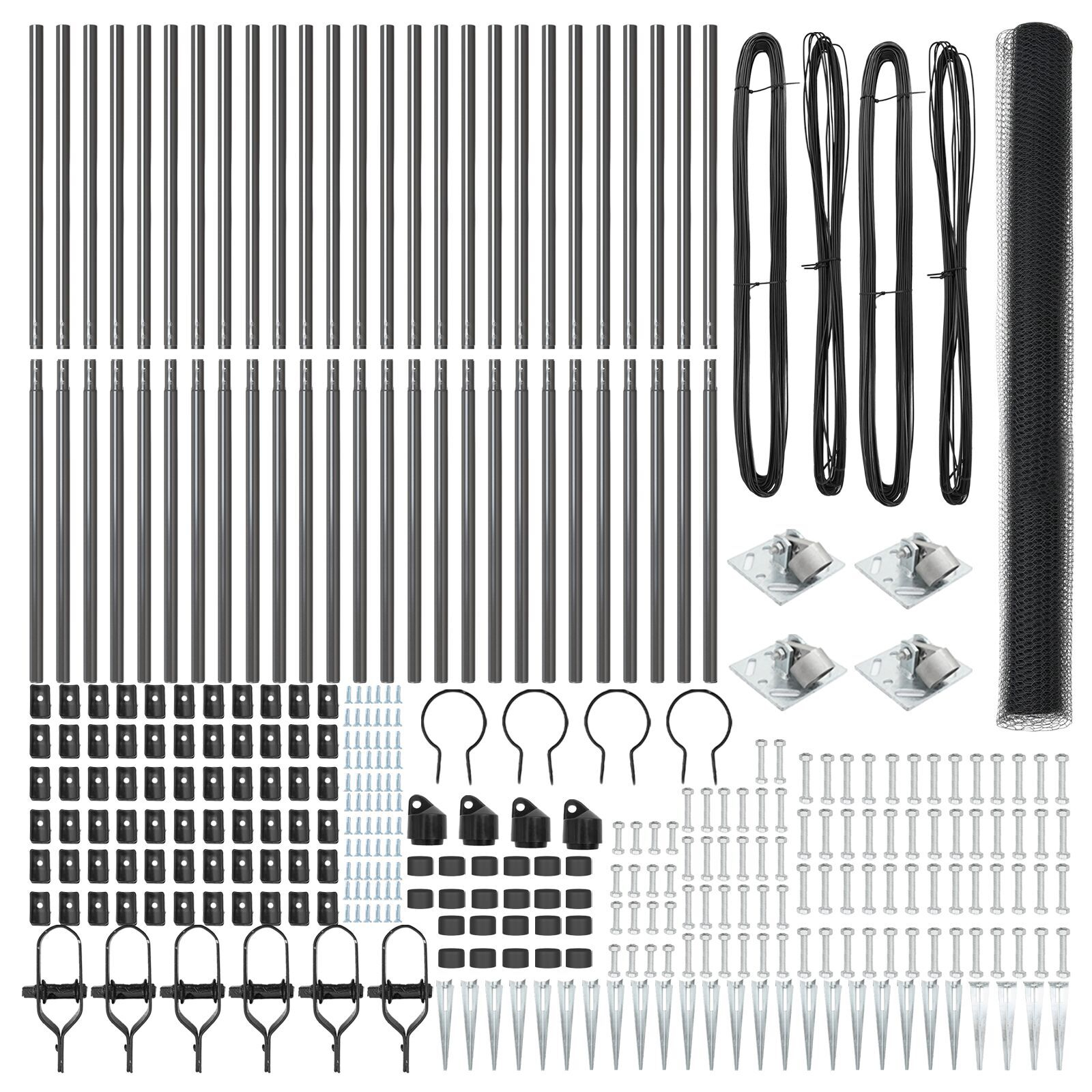 Gard Hexagonal  Gri 1.6x50 m Oțel, Posturi de Gard  cu Vârf 13 buc Ø32 mm 180 cm Oțel Zincat GartenMobel Dekor