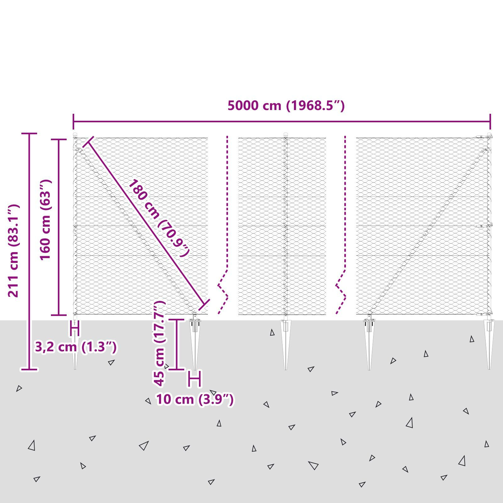 Gard Hexagonal Gri 1.6x50 m Oțel, Stâlpi de Gard cu Spike 13 piese Ø32 mm 180 cm Oțel Zincat GartenMobel Dekor