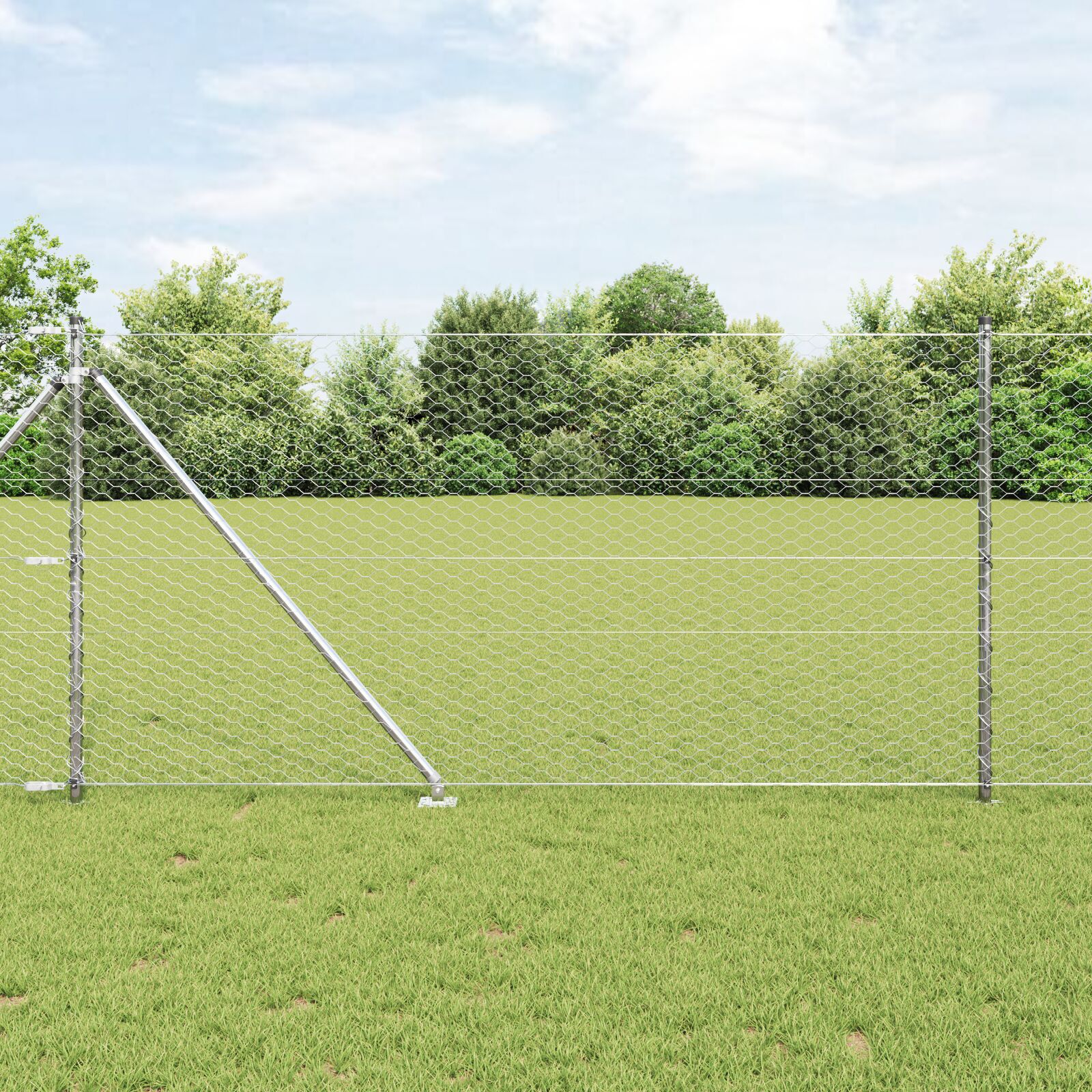 Gard hexagonal  1x10 m Oțel galvanizat, Stâlpi pentru gard  cu vârf 7 buc Ø32 mm 120 cm Oțel galvanizat GartenMobel Dekor