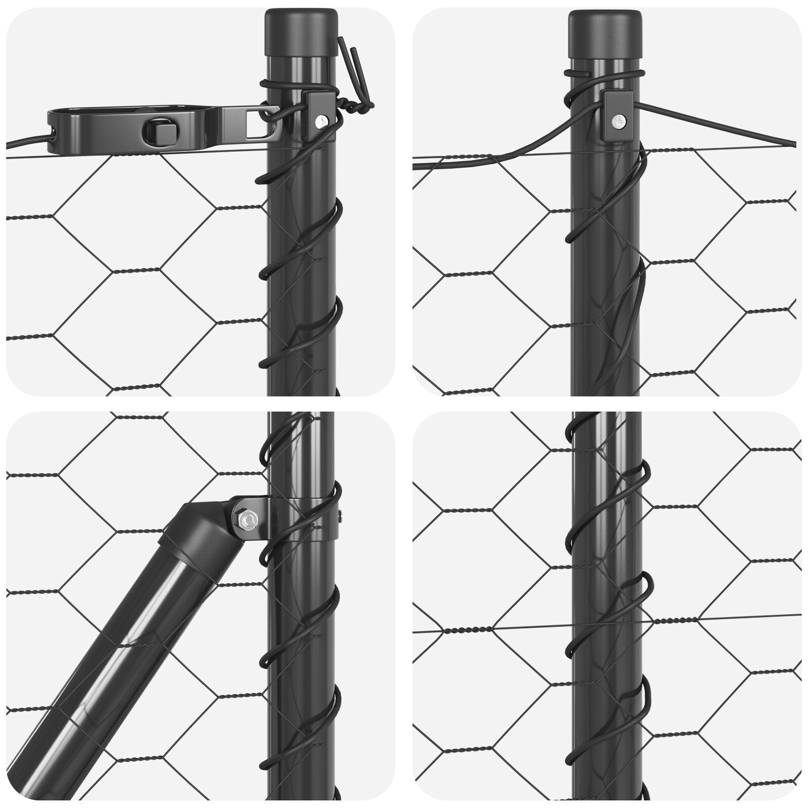 Gard hexagonal  Gri 0.4x50 m Oțel, Stâlpi de gard  cu vârf 13 buc Ø32 mm 60 cm Oțel galvanizat GartenMobel Dekor