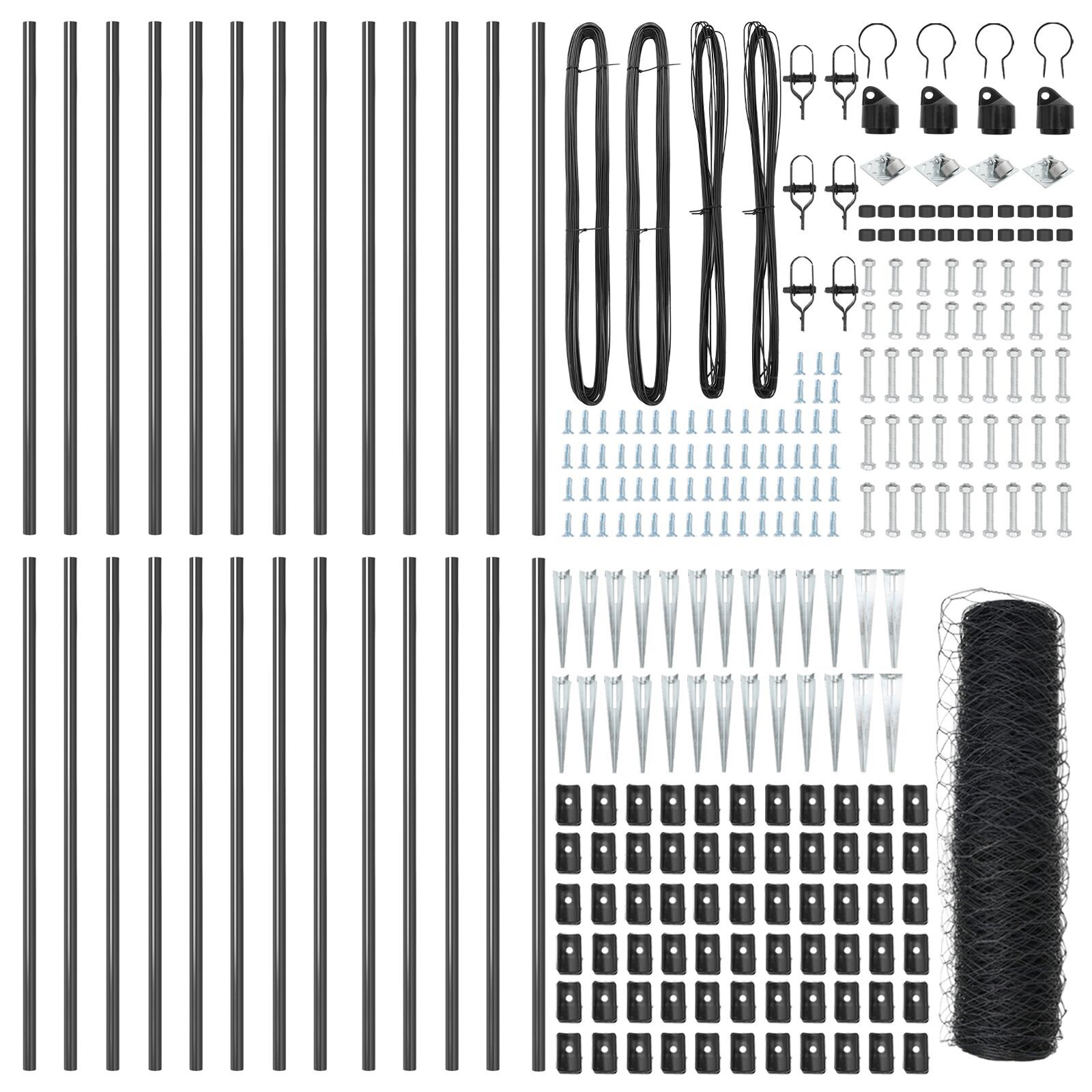 Gard hexagonal  Gri 0.4x50 m Oțel, Stâlpi de gard  cu vârf 13 buc Ø32 mm 60 cm Oțel galvanizat GartenMobel Dekor