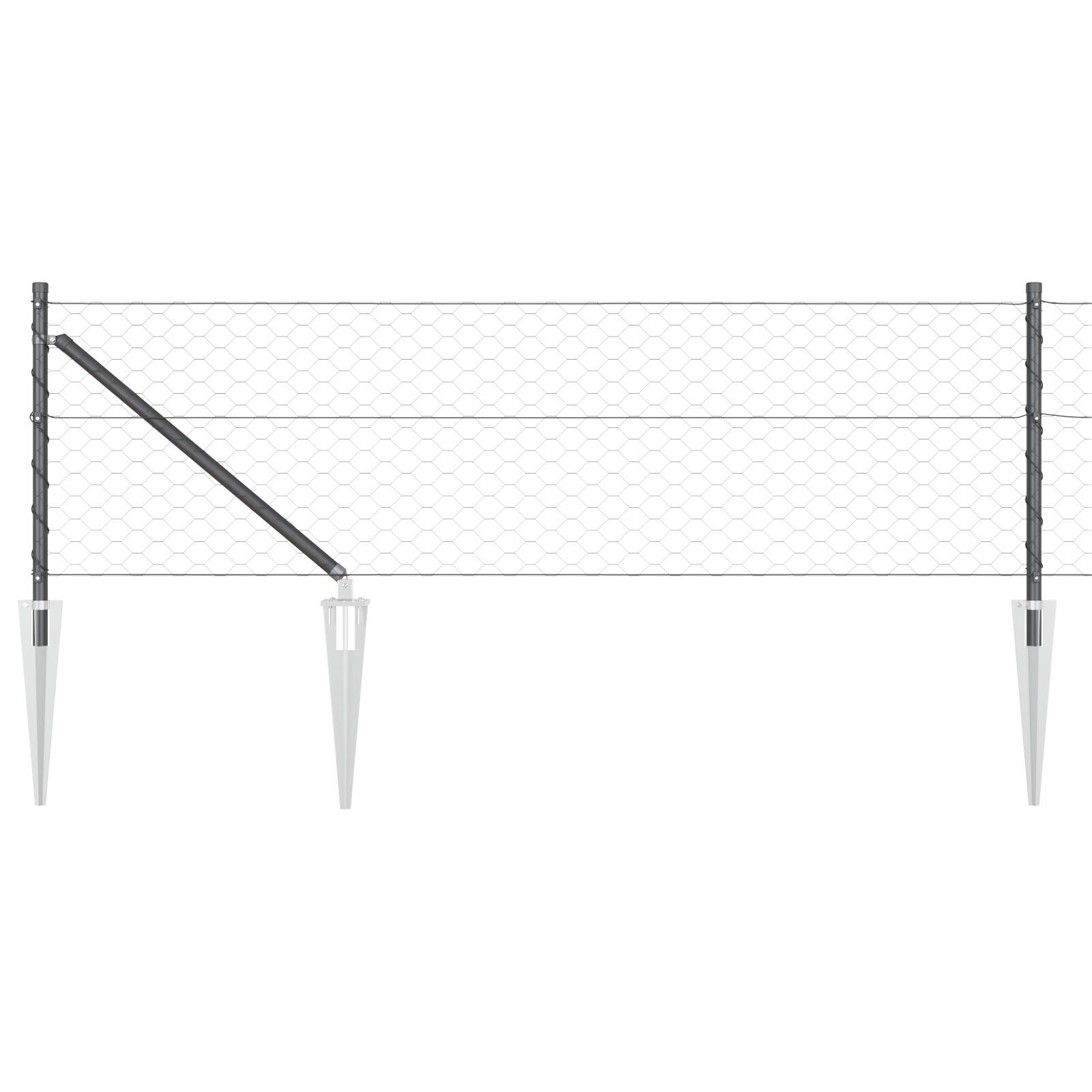 Gard hexagonal Gri 0.6x50 m Oțel, Stâlpi de gard cu vârf 13 buc Ø32 mm 80 cm Oțel galvanizat GartenMobel Dekor