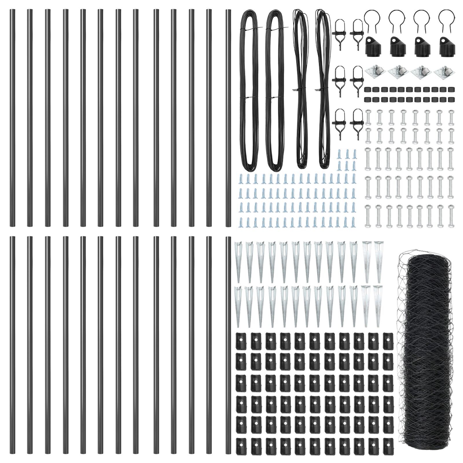 Gard hexagonal Gri 0.6x50 m Oțel, Stâlpi de gard cu vârf 13 buc Ø32 mm 80 cm Oțel galvanizat GartenMobel Dekor