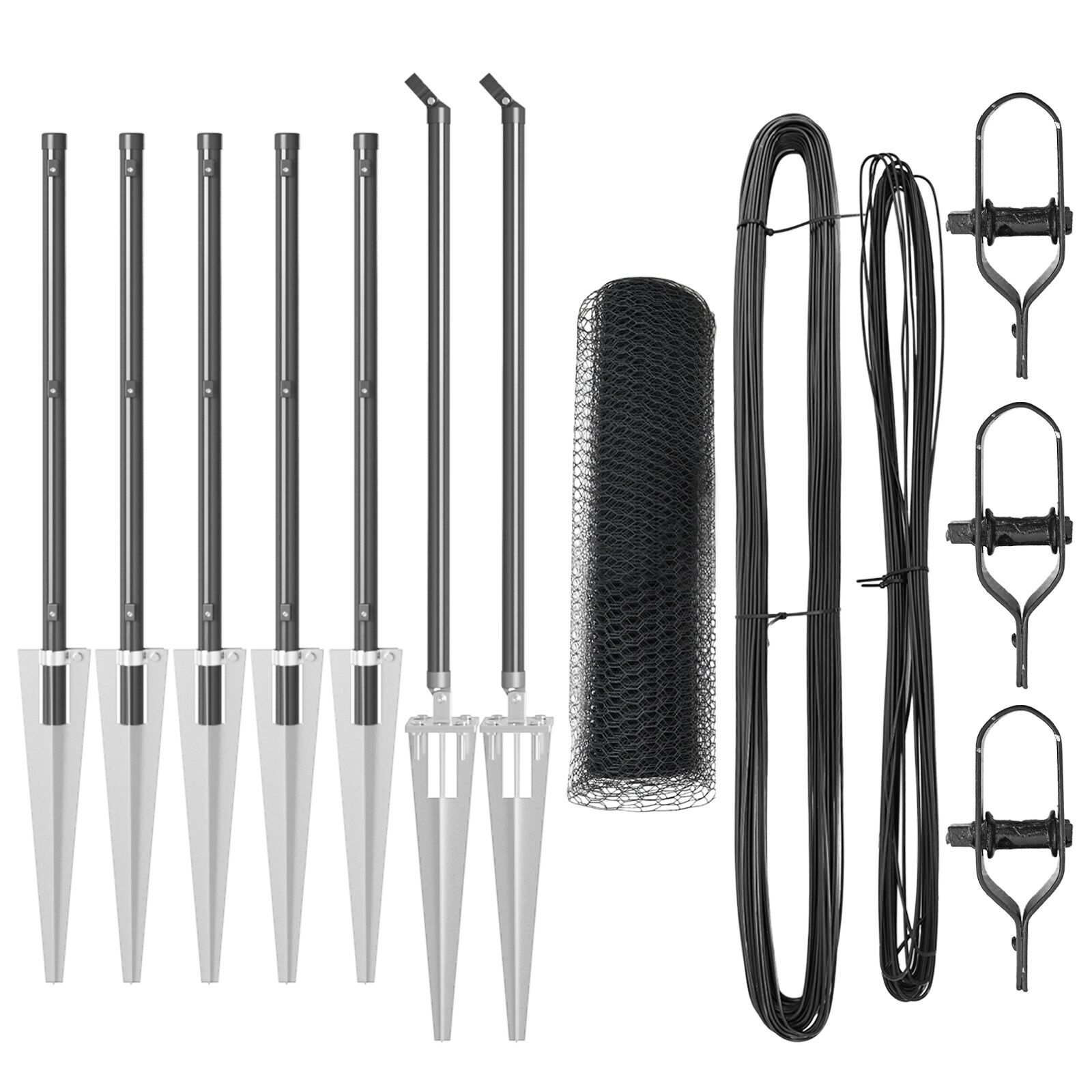 Gard hexagonal Gri 0.8x10 m Oțel, Stâlpi de gard cu vârf 7 buc Ø32 mm 100 cm Oțel galvanizat GartenMobel Dekor