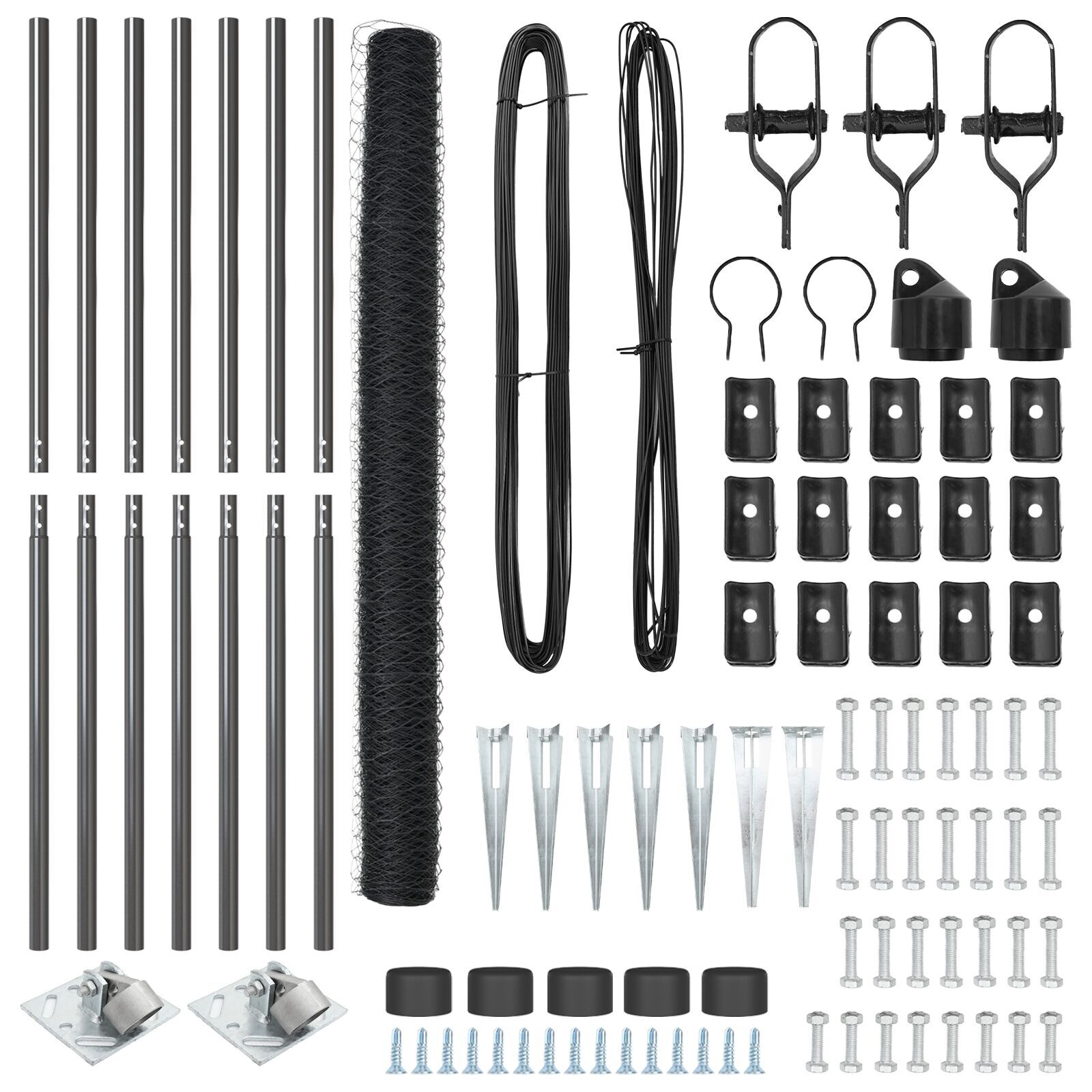 Gard hexagonal  Gri 1.5x10 m din oțel, Piloni de gard  cu vârf 7 buc Ø32 mm 170 cm din oțel galvanizat GartenMobel Dekor