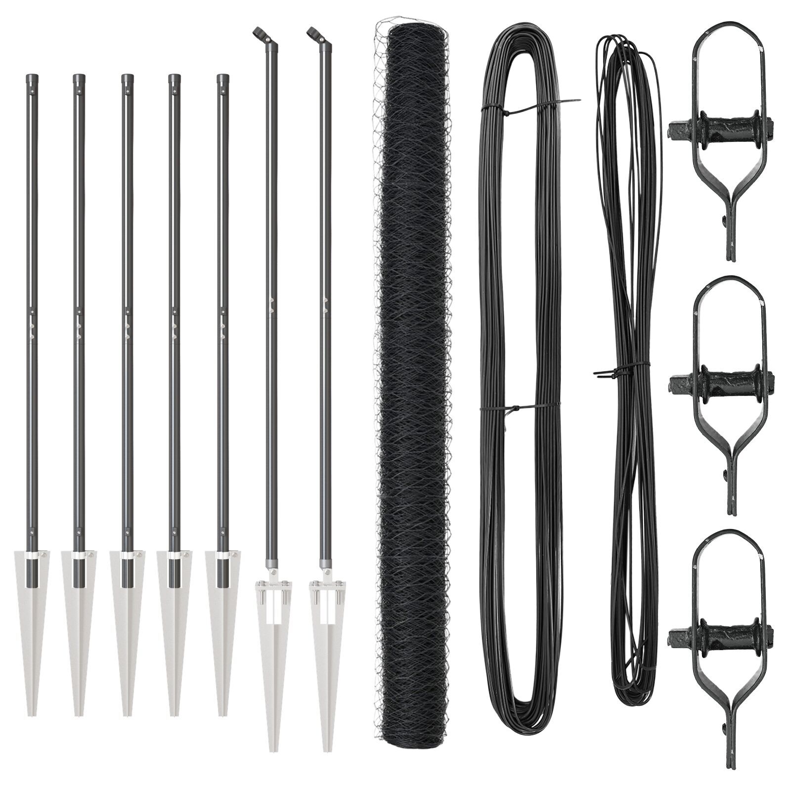 Gard hexagonal  Gri 1.5x10 m din oțel, Piloni de gard  cu vârf 7 buc Ø32 mm 170 cm din oțel galvanizat GartenMobel Dekor