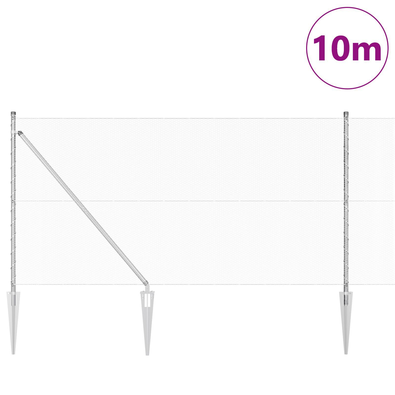 gard hexagonal 1x10 m oțel galvanizat, poste pentru gard cu spike 7 buc Ø32 mm 120 cm oțel galvanizat GartenMobel Dekor