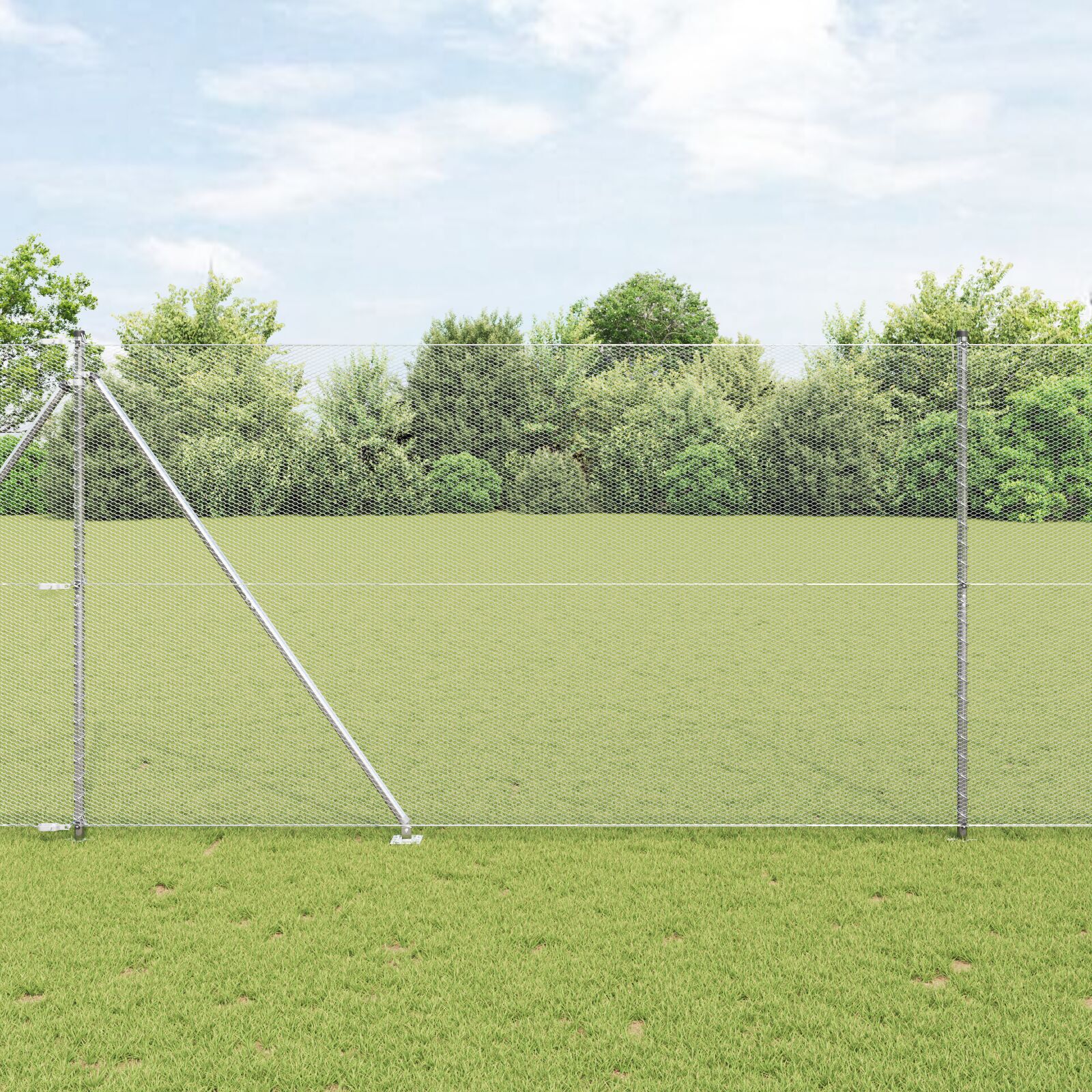 Gard hexagonal 1.6x50 m din oțel galvanizat,  Stâlpi de gard cu vârf 13 buc Ø32 mm 180 cm din oțel galvanizat GartenMobel Dekor