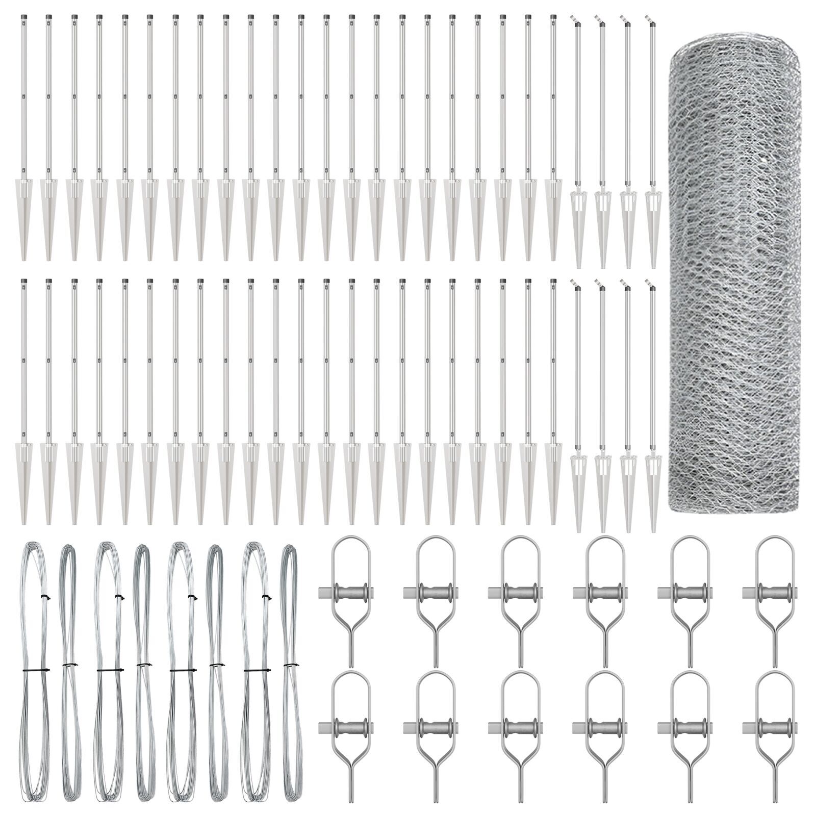 Gard Hexagonal  0.5x100 m Oțel Galvanizat, Stâlpi pentru Gard  cu Ancoră în Vârf 13 buc Ø32 mm 80 cm Oțel Galvanizat GartenMobel Dekor