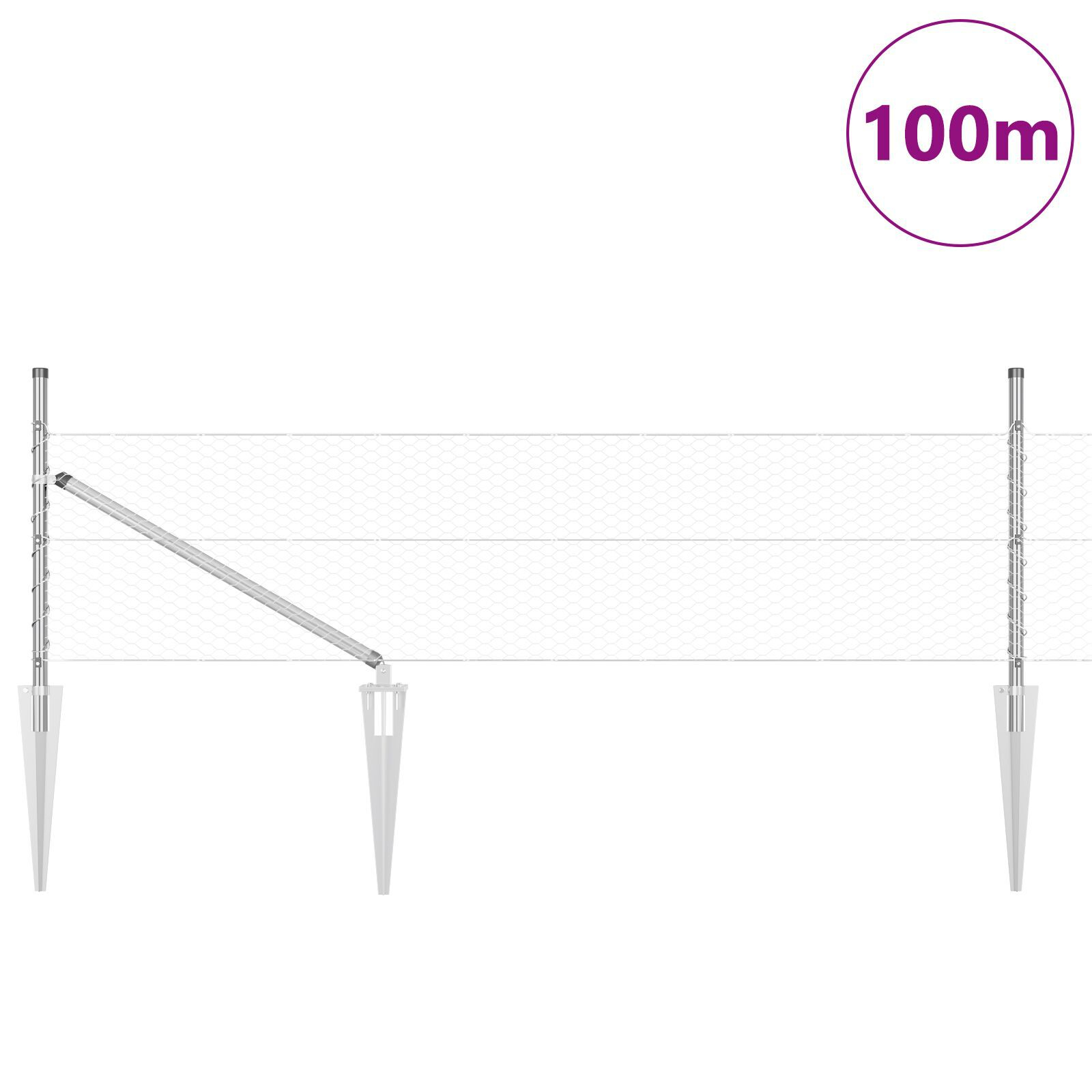 Gard Hexagonal  0.5x100 m Oțel Galvanizat, Stâlpi pentru Gard  cu Ancoră în Vârf 13 buc Ø32 mm 80 cm Oțel Galvanizat GartenMobel Dekor