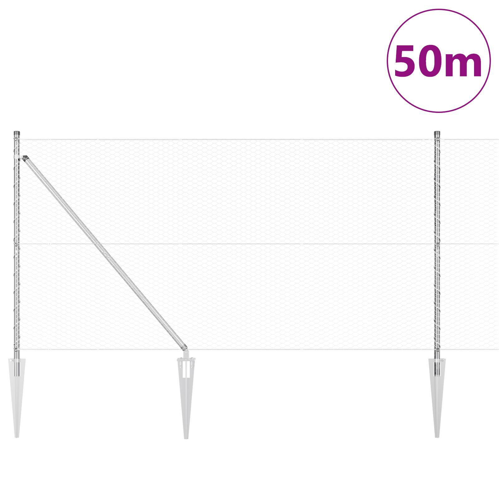 Gard Hexagonal 1.2x50 m Oțel Zincat, Stâlpi de Gard cu Spic 13 buc Ø32 mm 140 cm Oțel Zincat GartenMobel Dekor