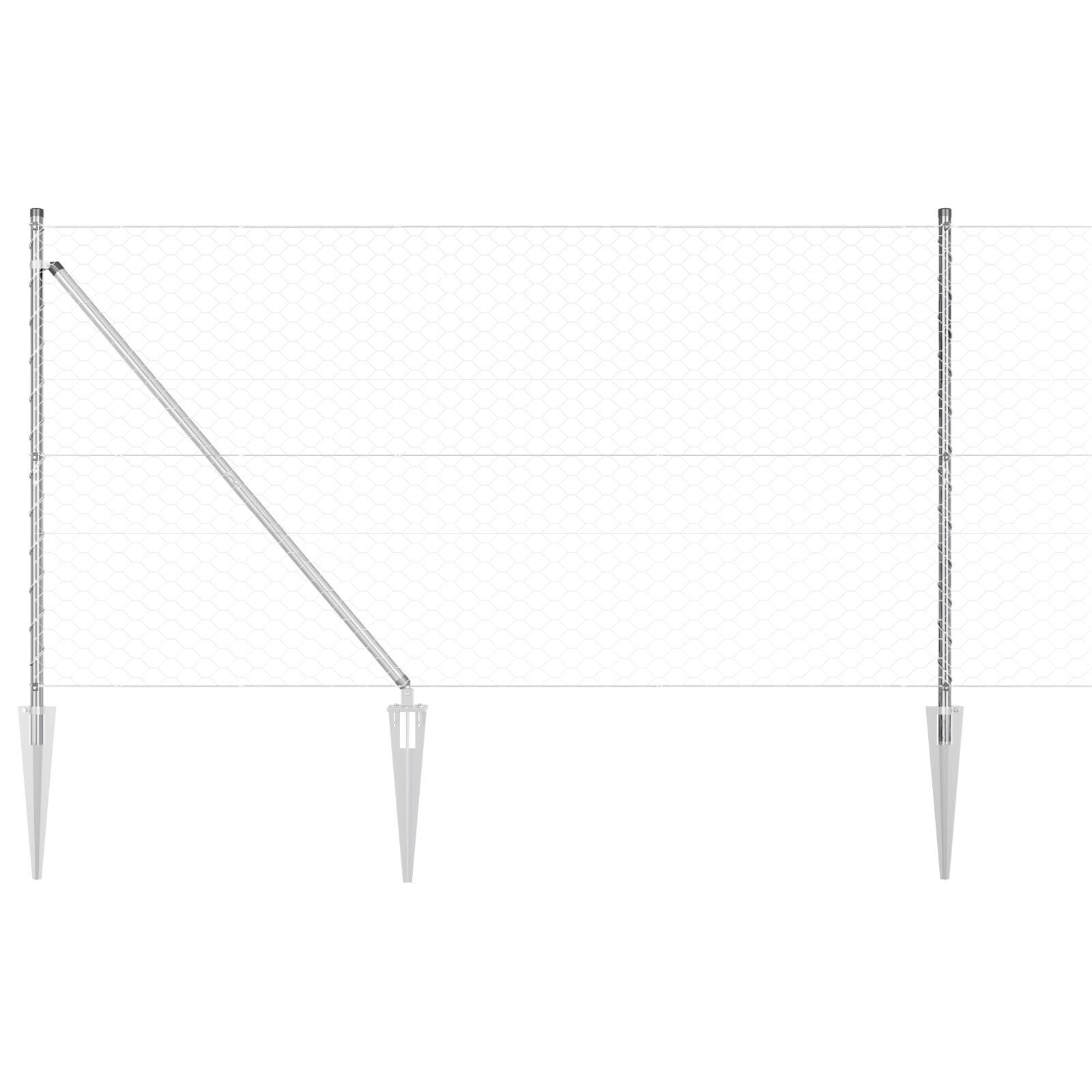 Gard Hexagonal  1.4x50 m Oțel Galvanizat, Stâlpi de Gard  cu Spike 13 buc Ø32 mm 160 cm Oțel Galvanizat GartenMobel Dekor
