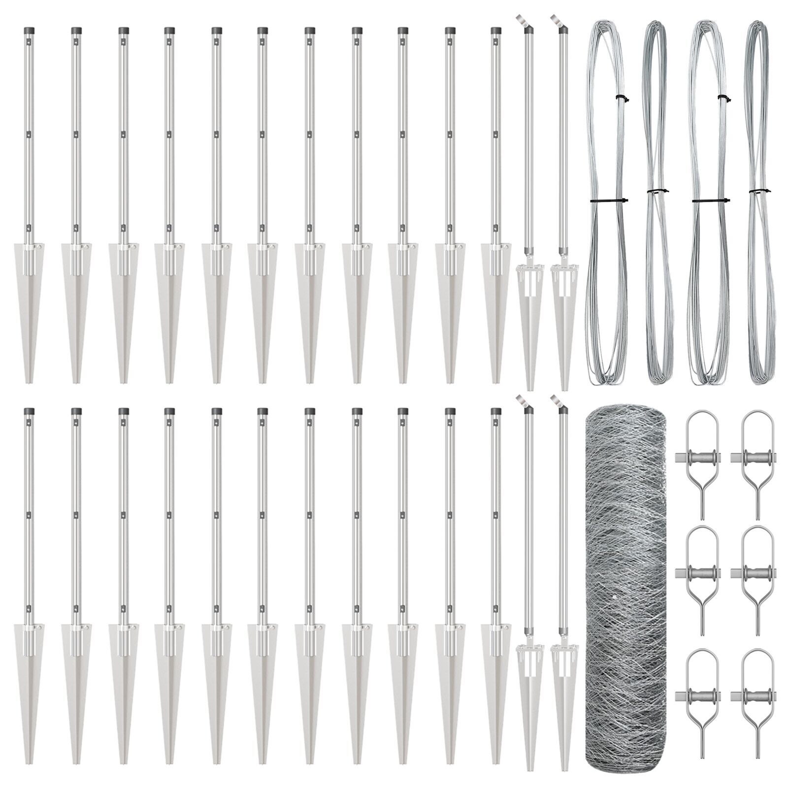 Gard hexagonal  0.4x50 m din oțel galvanizat, Stâlpi pentru gard  cu vârf 13 buc Ø32 mm 60 cm din oțel galvanizat GartenMobel Dekor
