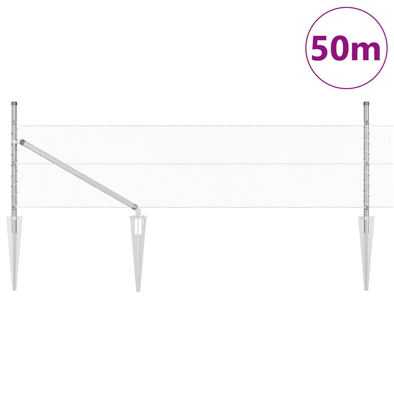 Gard hexagonal  0.4x50 m oțel galvanizat, Stâlpi de gard  cu vârf 13 buc Ø32 mm 60 cm oțel galvanizat GartenMobel Dekor