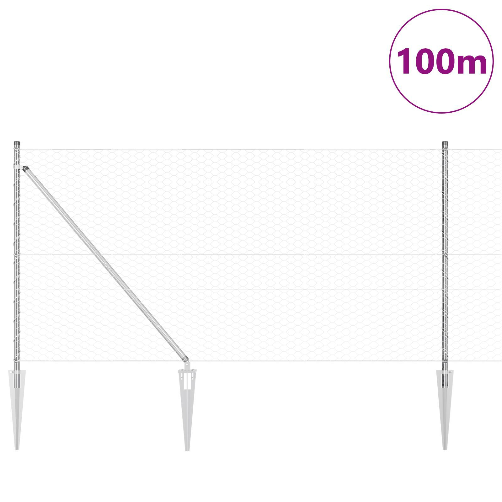 Gard Hexagonal 1x100 m Oțel Zincat, Stâlpi de Gard  cu Vârf 13 buc Ø32 mm 120 cm Oțel Zincat GartenMobel Dekor