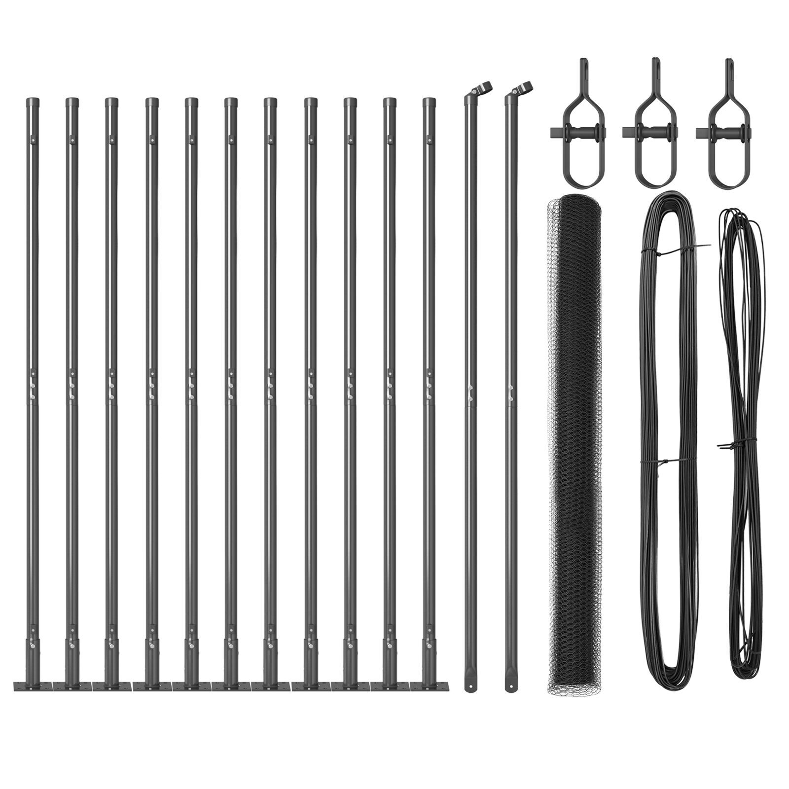 Gard Hexagonal Gri 1.4x25 m Oțel, Posturi de gard  cu plăci de bază 13 buc Ø32mm 78.5cm Oțel galvanizat GartenMobel Dekor