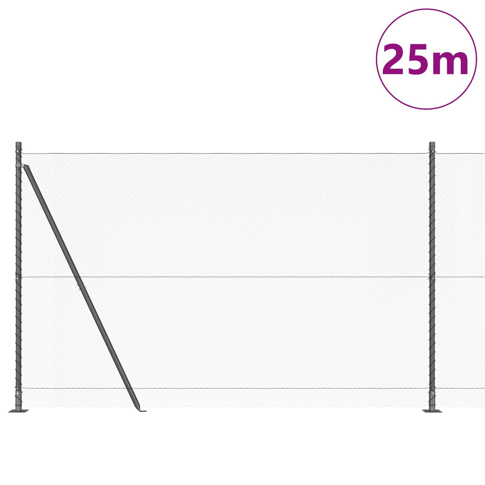 Gard Hexagonal Gri 1.4x25 m Oțel, Posturi de gard  cu plăci de bază 13 buc Ø32mm 78.5cm Oțel galvanizat GartenMobel Dekor