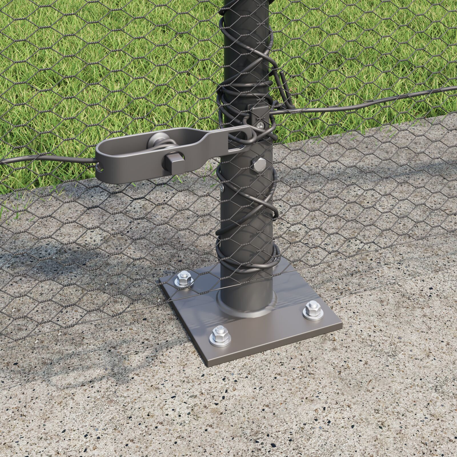 Gard Hexagonal Gri 1.4x25 m Oțel, Posturi de gard  cu plăci de bază 13 buc Ø32mm 78.5cm Oțel galvanizat GartenMobel Dekor