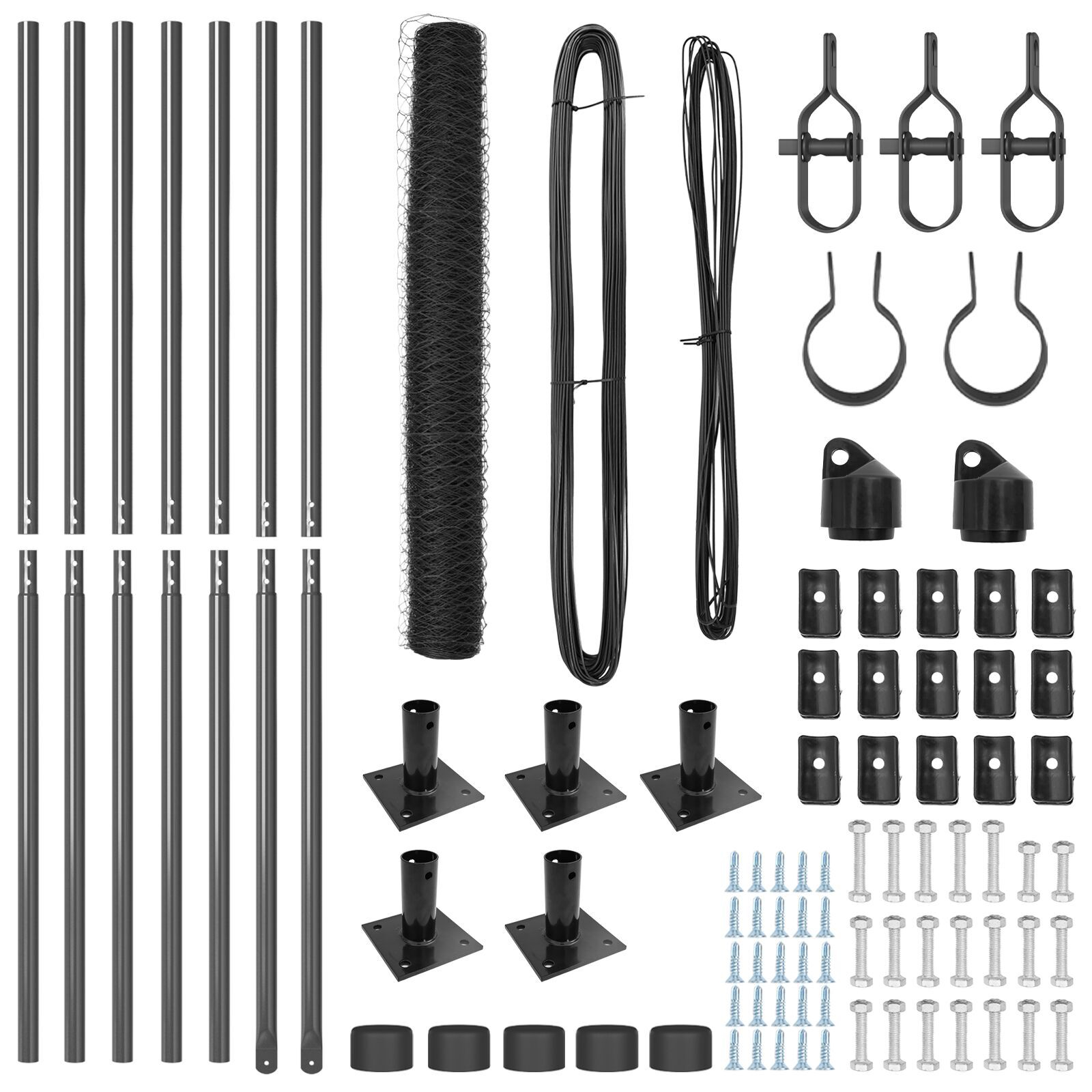 Hexagon Fence Gri 1x10 m Oțel, Posturi de Gard  cu Plăci de Bază 7 pcs Ø32mm 110cm Oțel Galvanizat GartenMobel Dekor