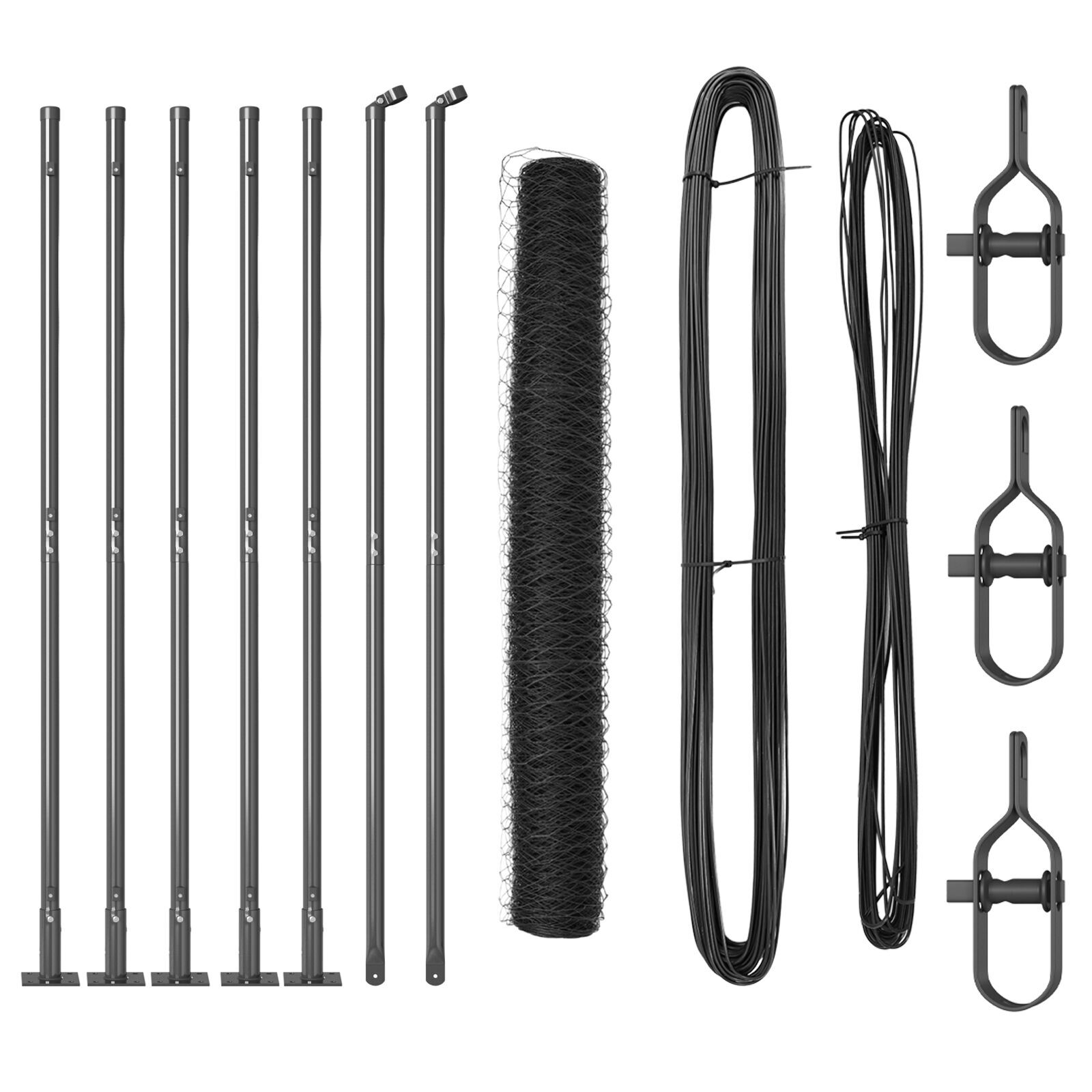 Hexagon Fence Gri 1x10 m Oțel, Posturi de Gard  cu Plăci de Bază 7 pcs Ø32mm 110cm Oțel Galvanizat GartenMobel Dekor