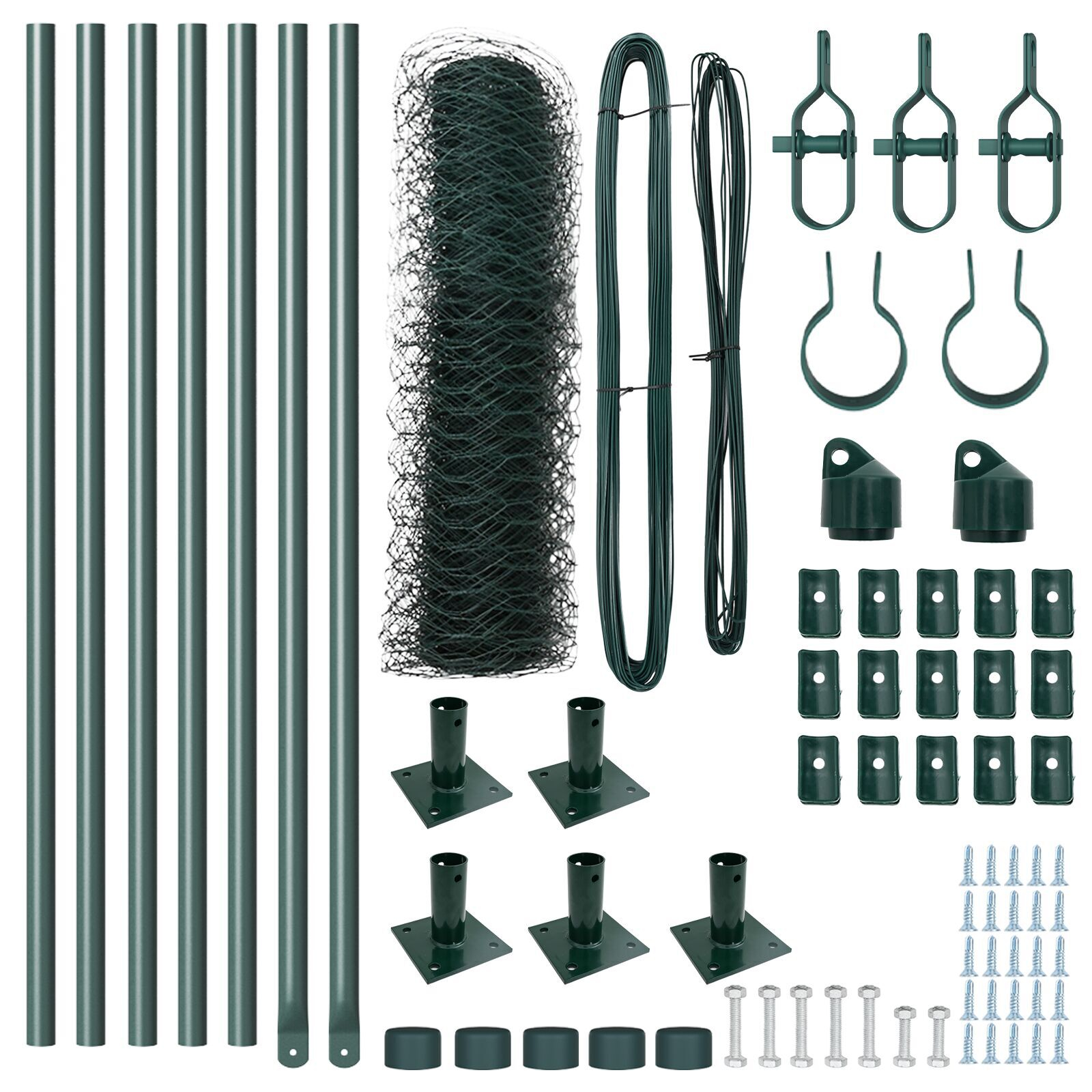 Împrejmuire Hexagon Verde 0,4x10 m Oțel,  Stâlpi de Împrejmuire cu Plăci de Bază 7 pcs Ø32mm 50cm Oțel Galvanizat GartenMobel Dekor