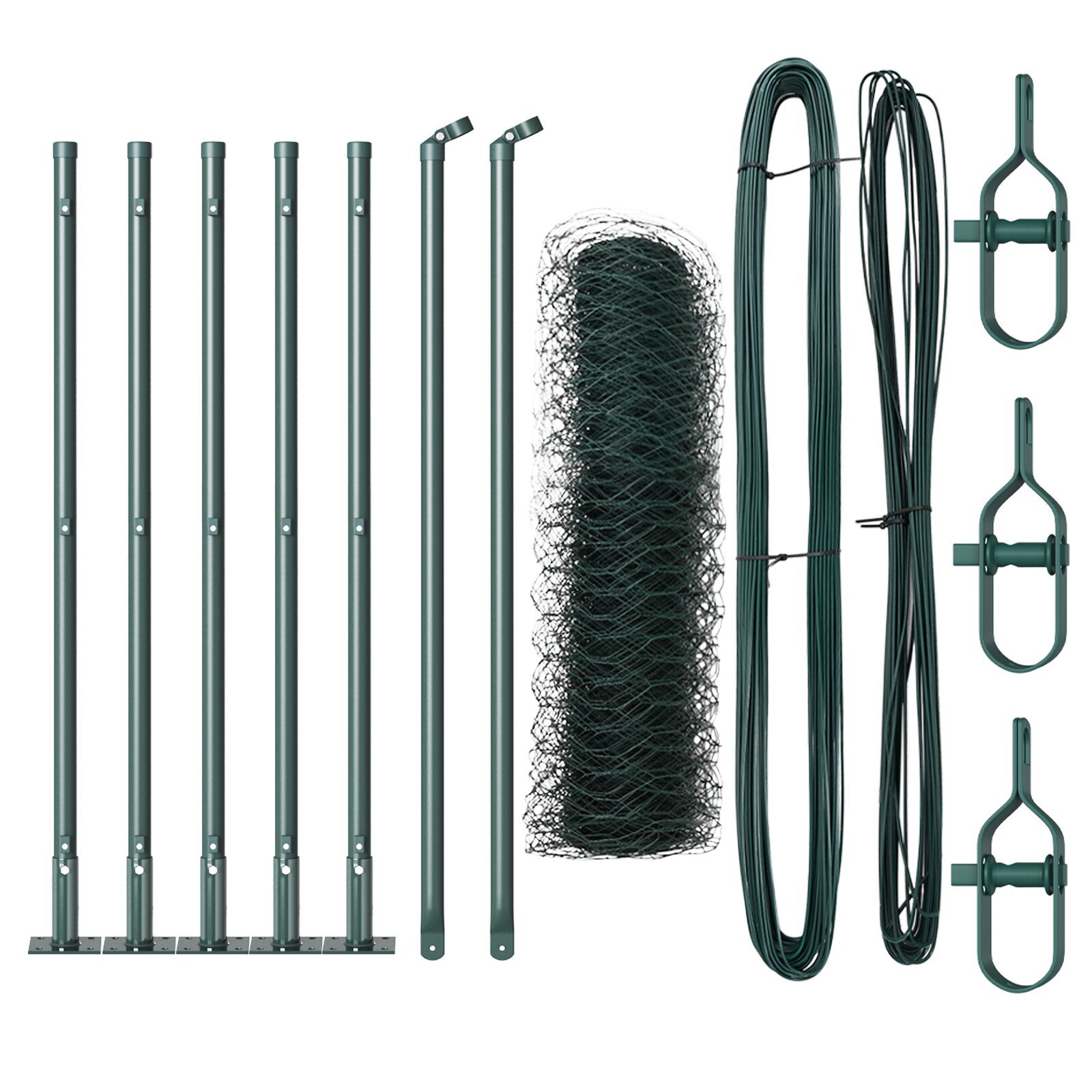 Împrejmuire Hexagon Verde 0,4x10 m Oțel,  Stâlpi de Împrejmuire cu Plăci de Bază 7 pcs Ø32mm 50cm Oțel Galvanizat GartenMobel Dekor