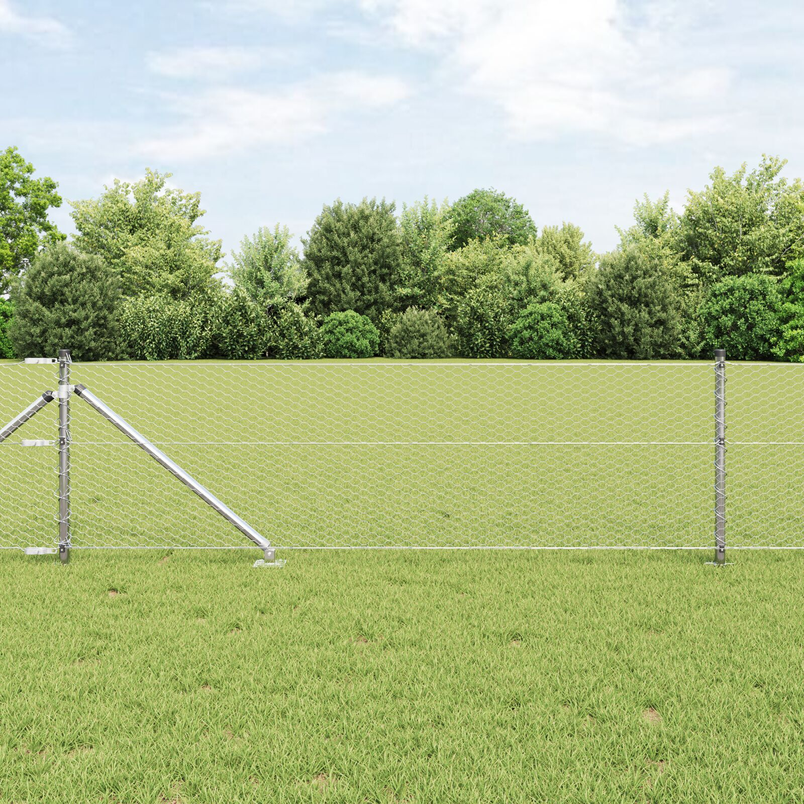 Gard Hexagonal  0.6x100 m Oțel Galvanizat, Stâlpi de Gard  cu Spike 13 buc Ø32 mm 80 cm Oțel Galvanizat GartenMobel Dekor