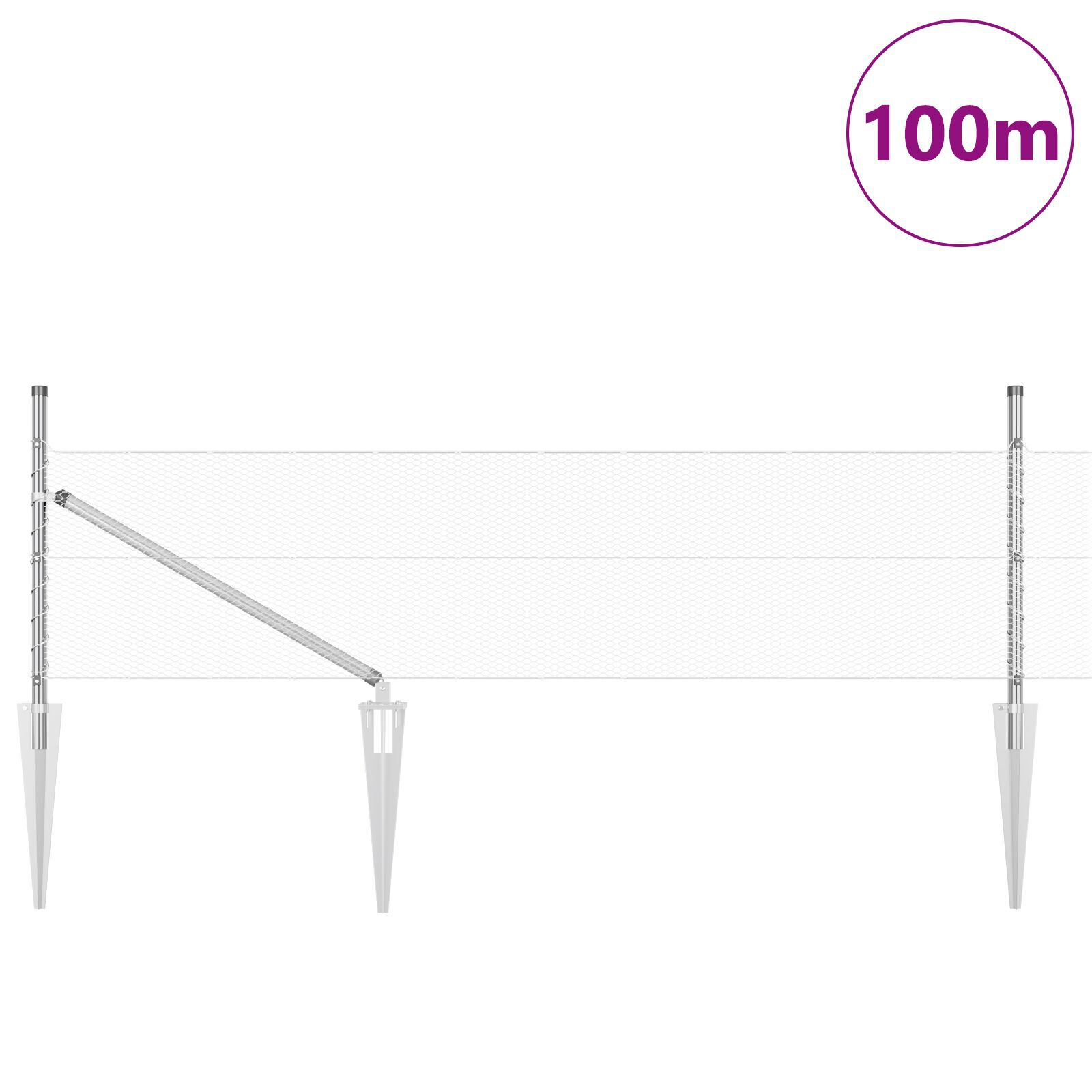 Gard Hexagonal  0.8x100 m Oțel Galvanizat, Stâlpi pentru Gard  cu Ancore Spike 13 buc Ø32 mm 100 cm Oțel Galvanizat GartenMobel Dekor