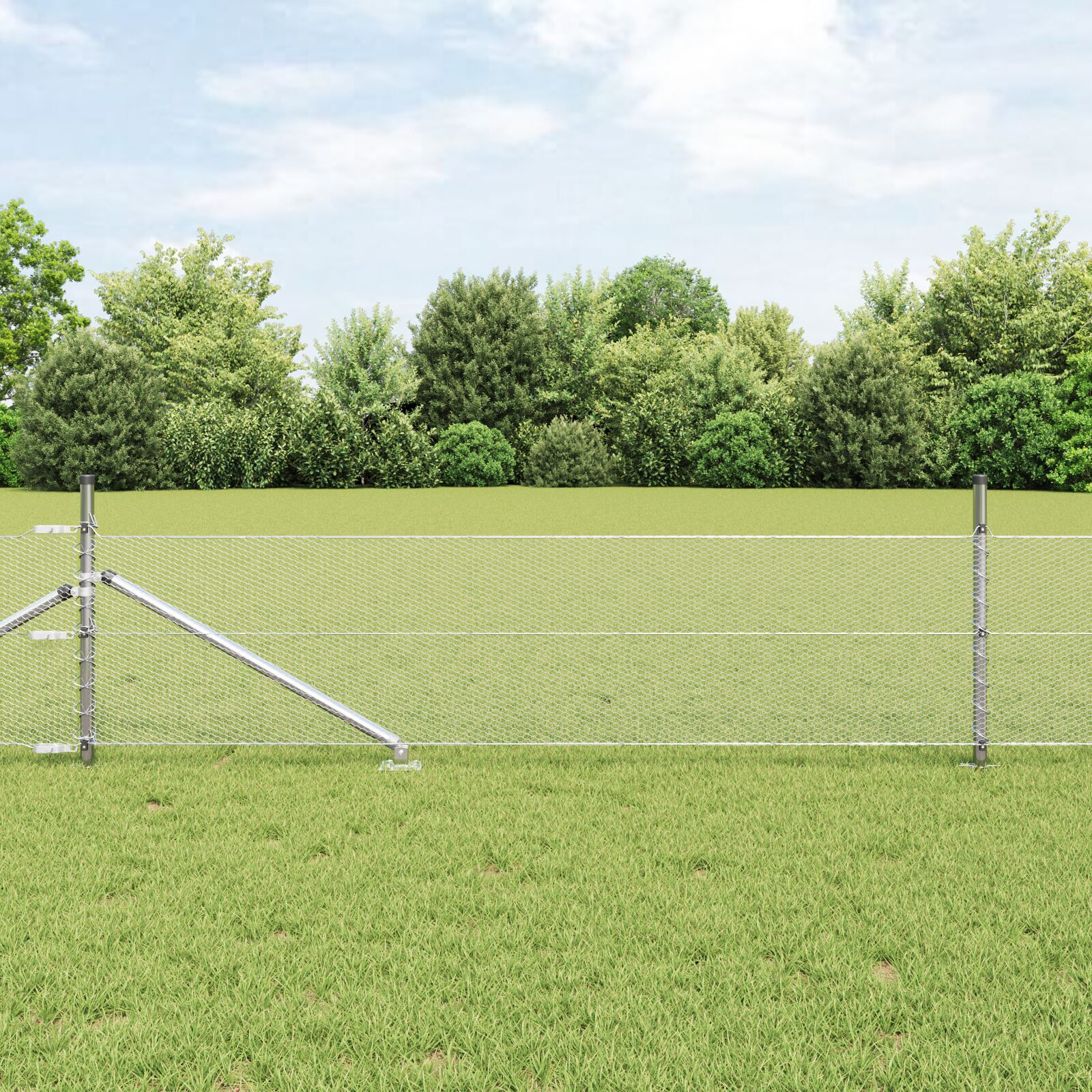 Gard Hexagonal  0.8x100 m Oțel Galvanizat, Stâlpi pentru Gard  cu Ancore Spike 13 buc Ø32 mm 100 cm Oțel Galvanizat GartenMobel Dekor