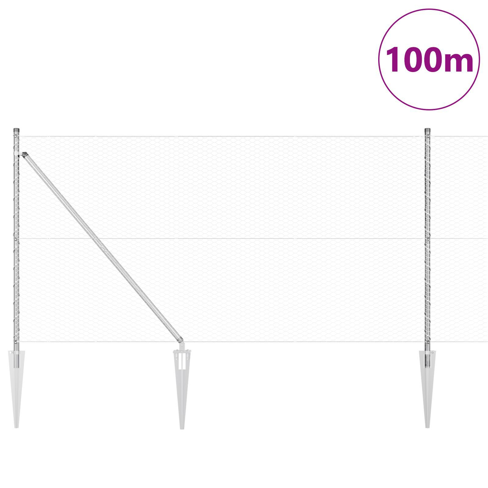Gard Hexagonal  1.2x100 m Oțel Galvanizat, Stâlpi de Gard  cu Spike 13 buc Ø32 mm 120 cm Oțel Galvanizat GartenMobel Dekor