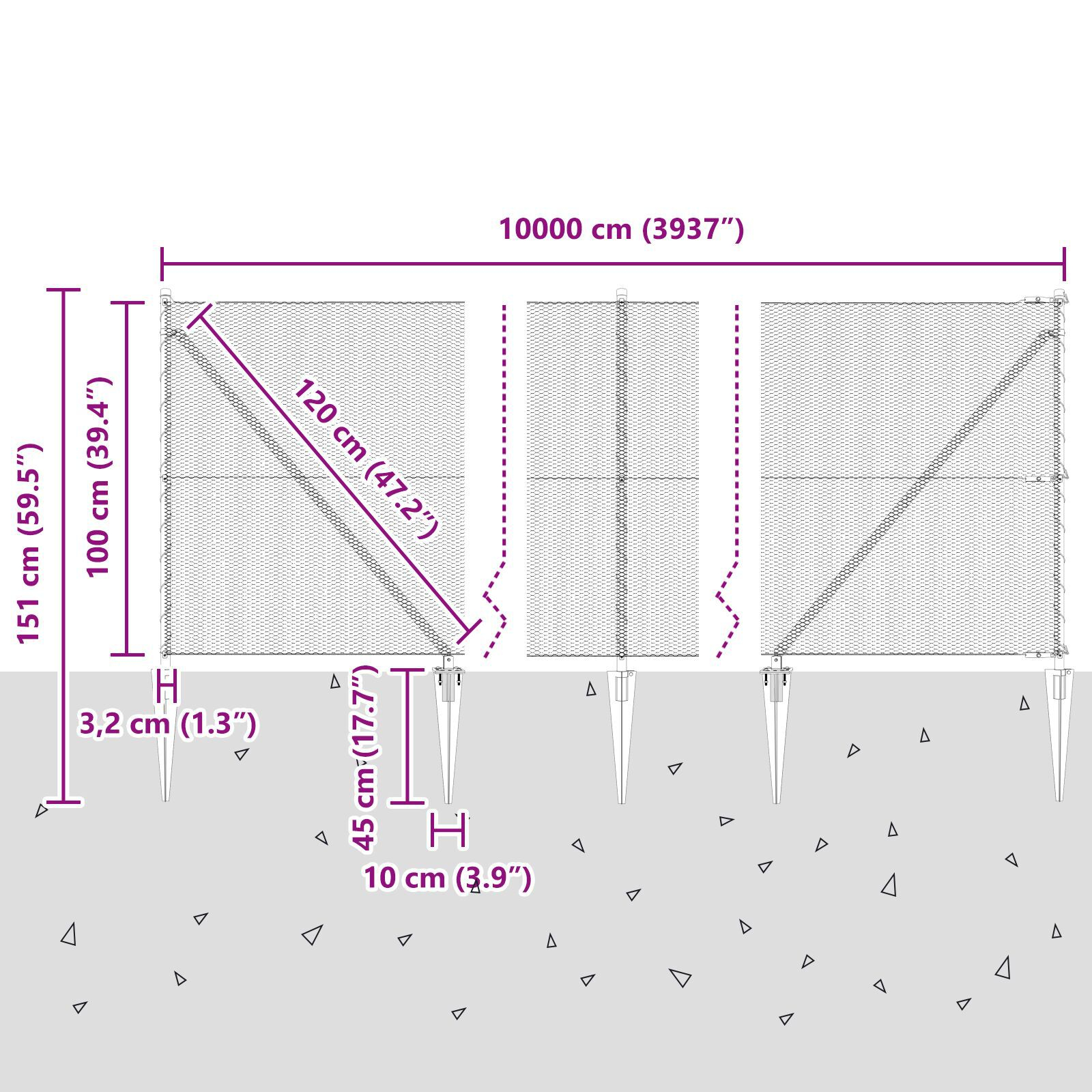 Gard Hexagonal  1x100 m Oțel Galvanizat, Stâlpi de Gard  cu Vârf 13 buc Ø32 mm 120 cm Oțel Galvanizat GartenMobel Dekor