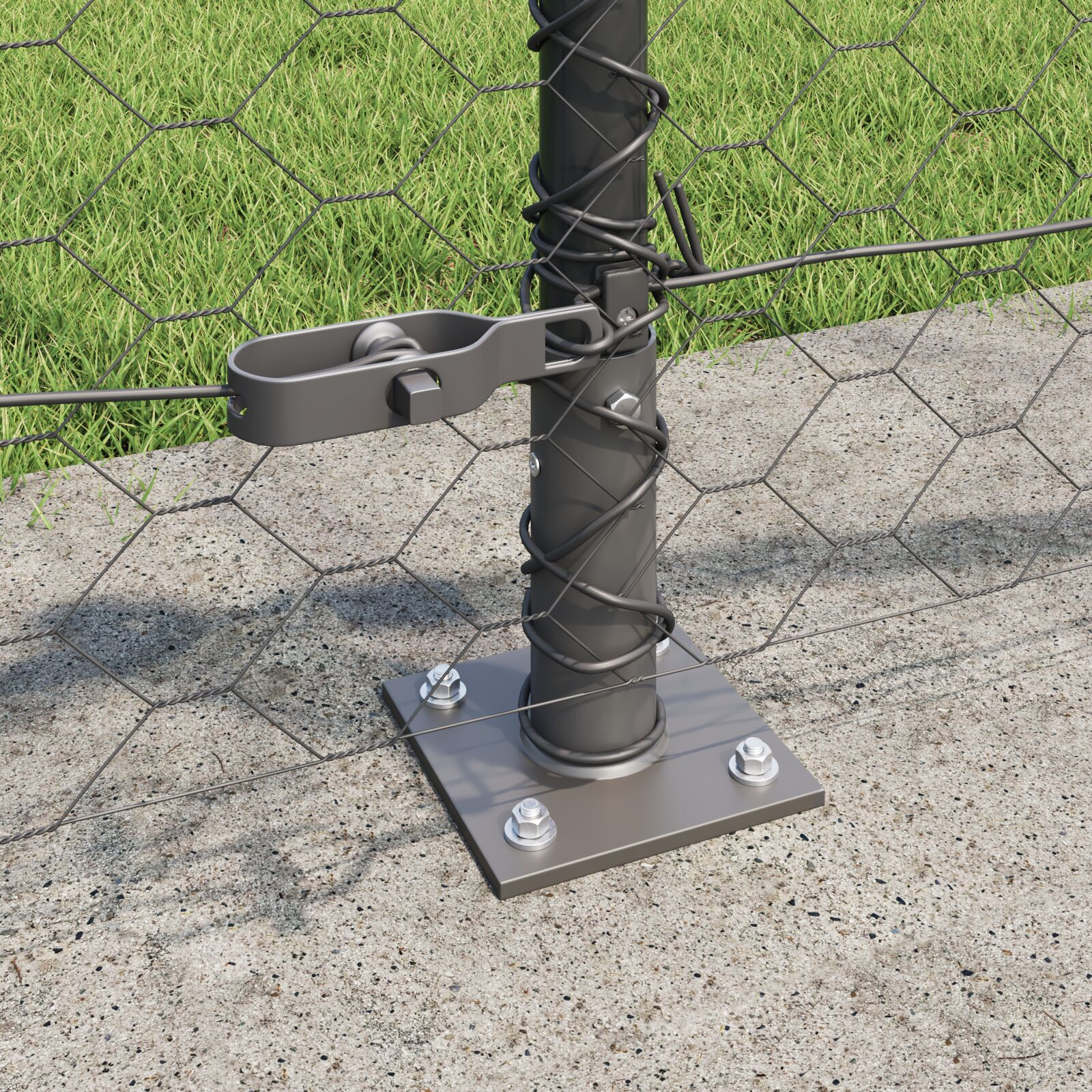 Gard Hexagonal  Gri 0.4x25 m Oțel, Stâlpi de gard  cu plăci de bază 13 buc Ø32mm 50cm Oțel galvanizat GartenMobel Dekor