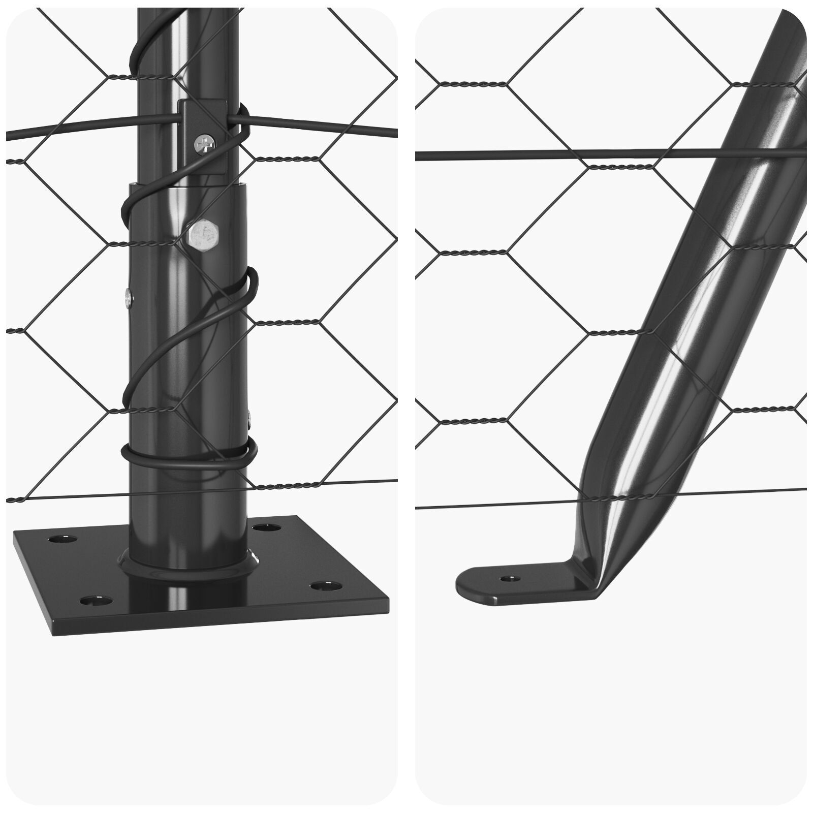 Gard Hexagonal  Gri 0.4x25 m Oțel, Stâlpi de gard  cu plăci de bază 13 buc Ø32mm 50cm Oțel galvanizat GartenMobel Dekor