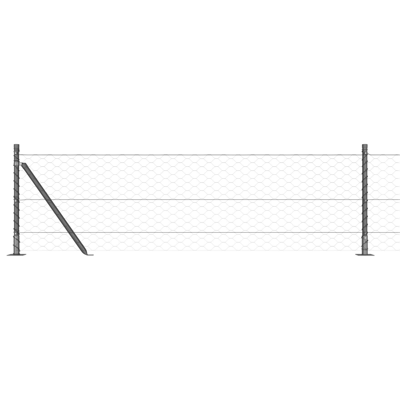 Gard Hexagonal  Gri 0.4x25 m Oțel, Stâlpi de gard  cu plăci de bază 13 buc Ø32mm 50cm Oțel galvanizat GartenMobel Dekor