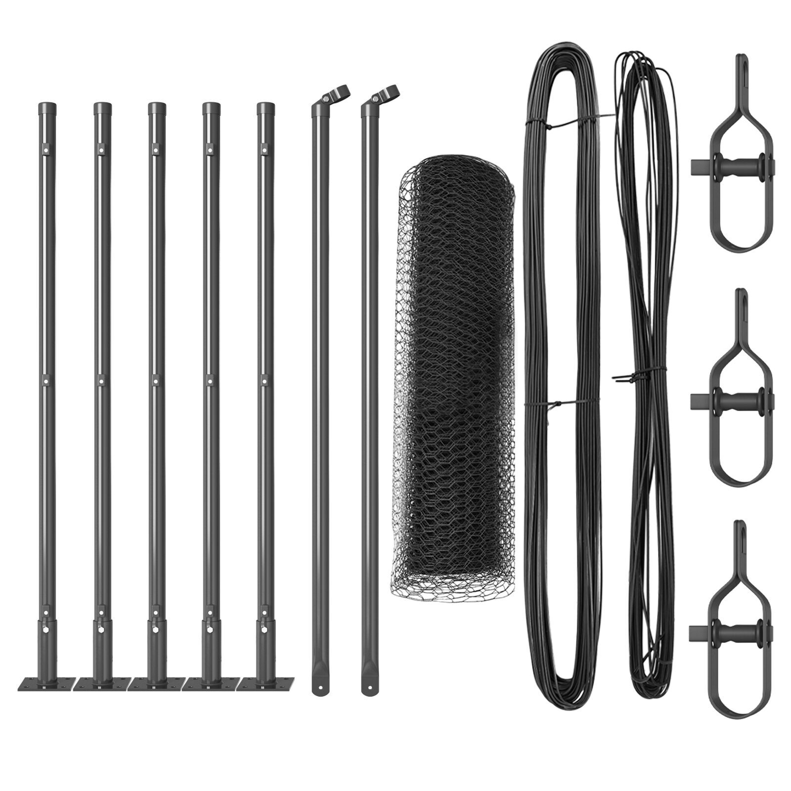 Gard Hexagonal  Gri 0.5x10 m Oțel, Stâlpi de Gard  cu Plăci de Bază 7 pcs Ø32mm 70cm Oțel Galvanizat GartenMobel Dekor